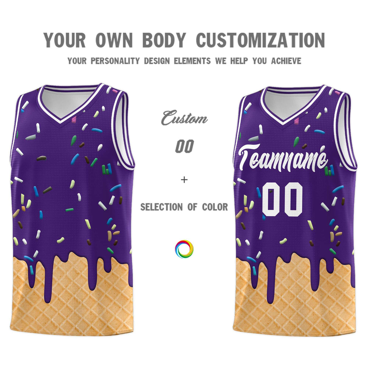 Custom Purple Basketball Kits with Ice Cream Element Pattern
