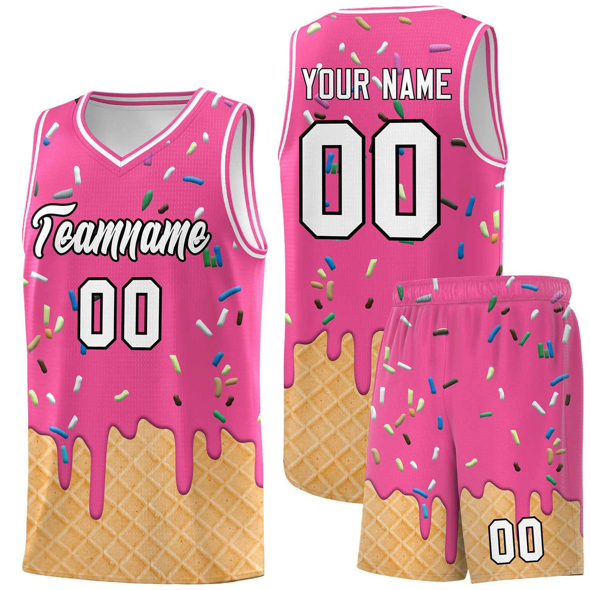 Custom Pink Basketball Kits with Ice Cream Element Pattern