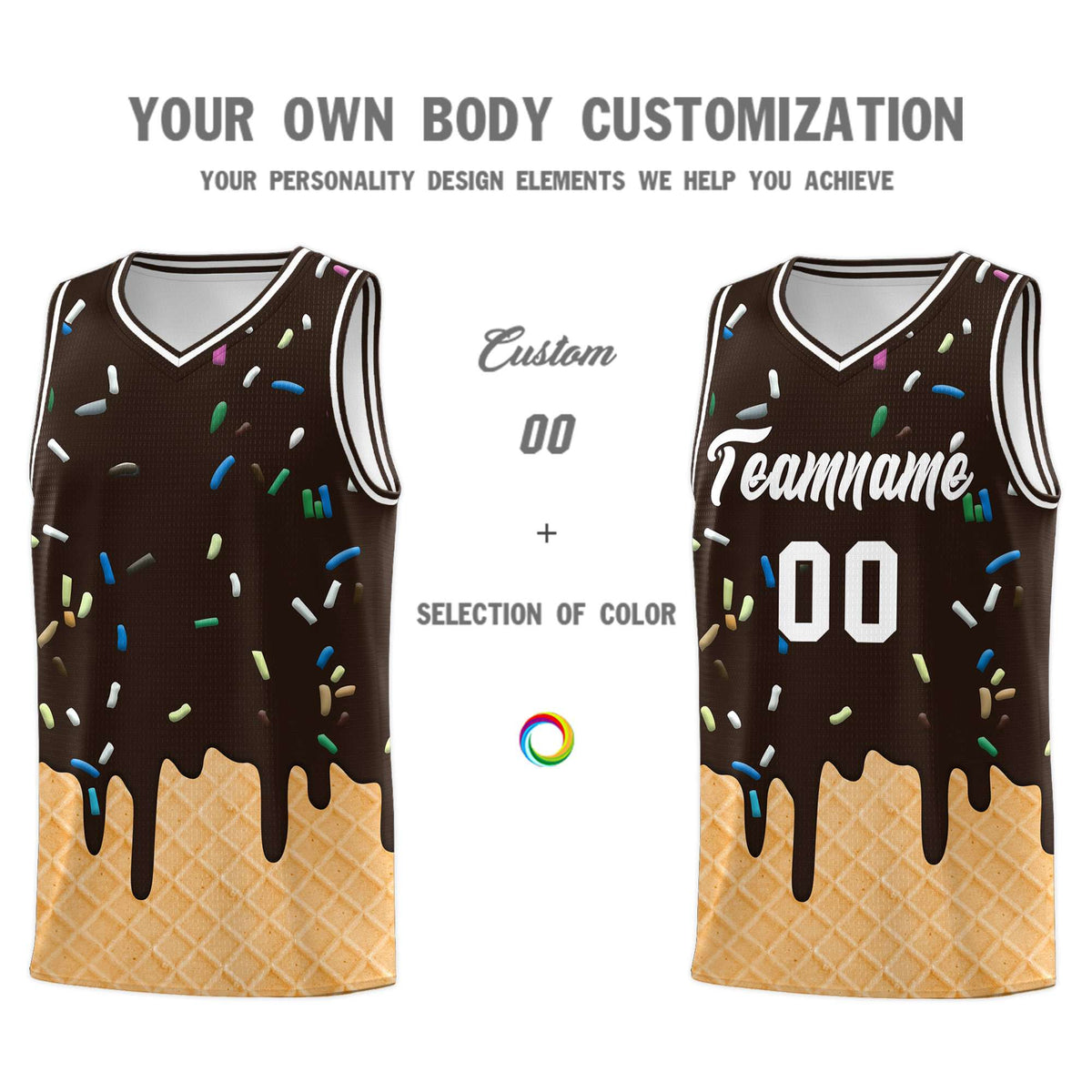 Custom Brown Basketball Kits with Ice Cream Element Pattern