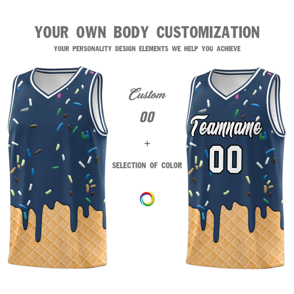 Custom Midnight Blue Basketball Kits with Ice Cream Element Pattern