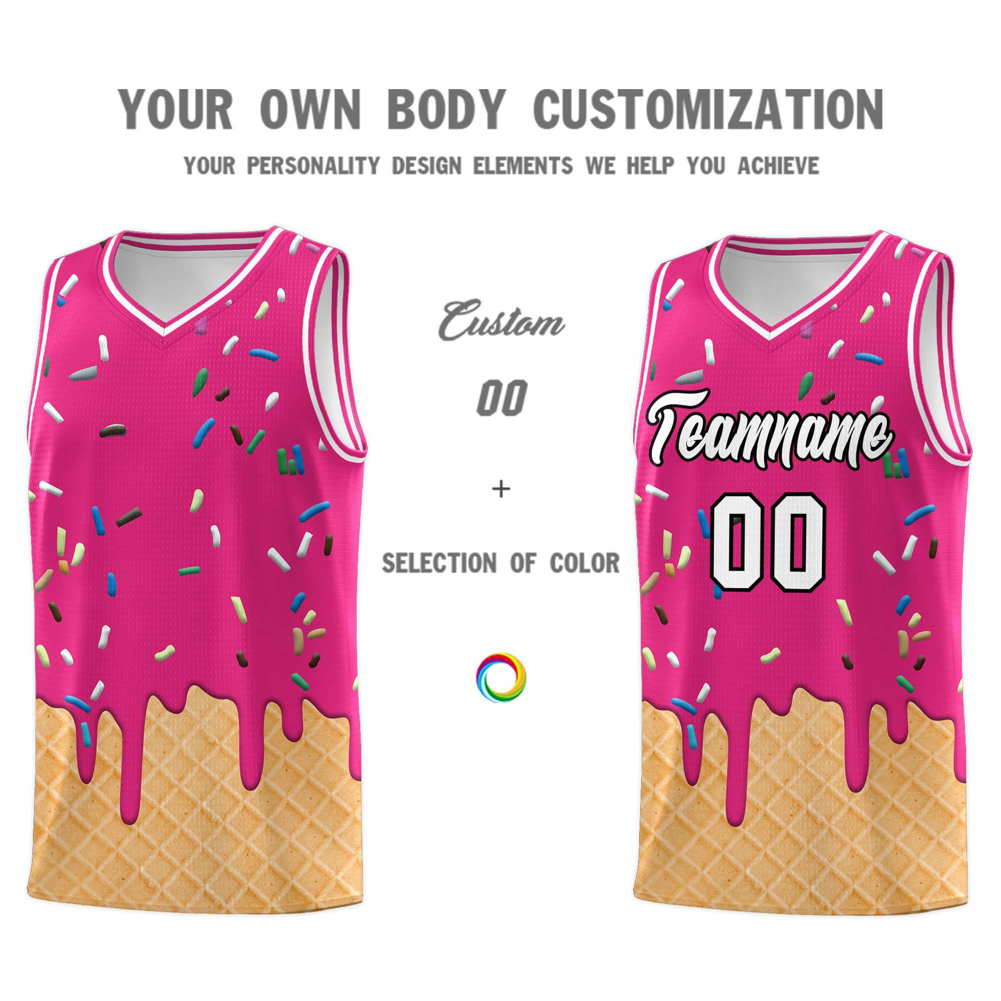 Custom Rose Red Basketball Kits with Ice Cream Element Pattern