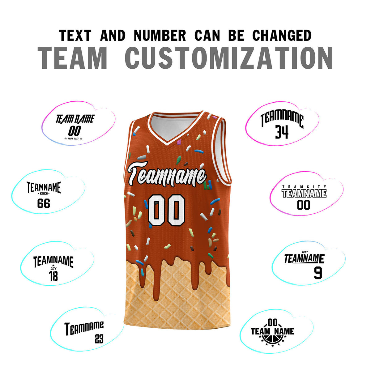 Custom Dark Orange Basketball Kits with Ice Cream Element Pattern