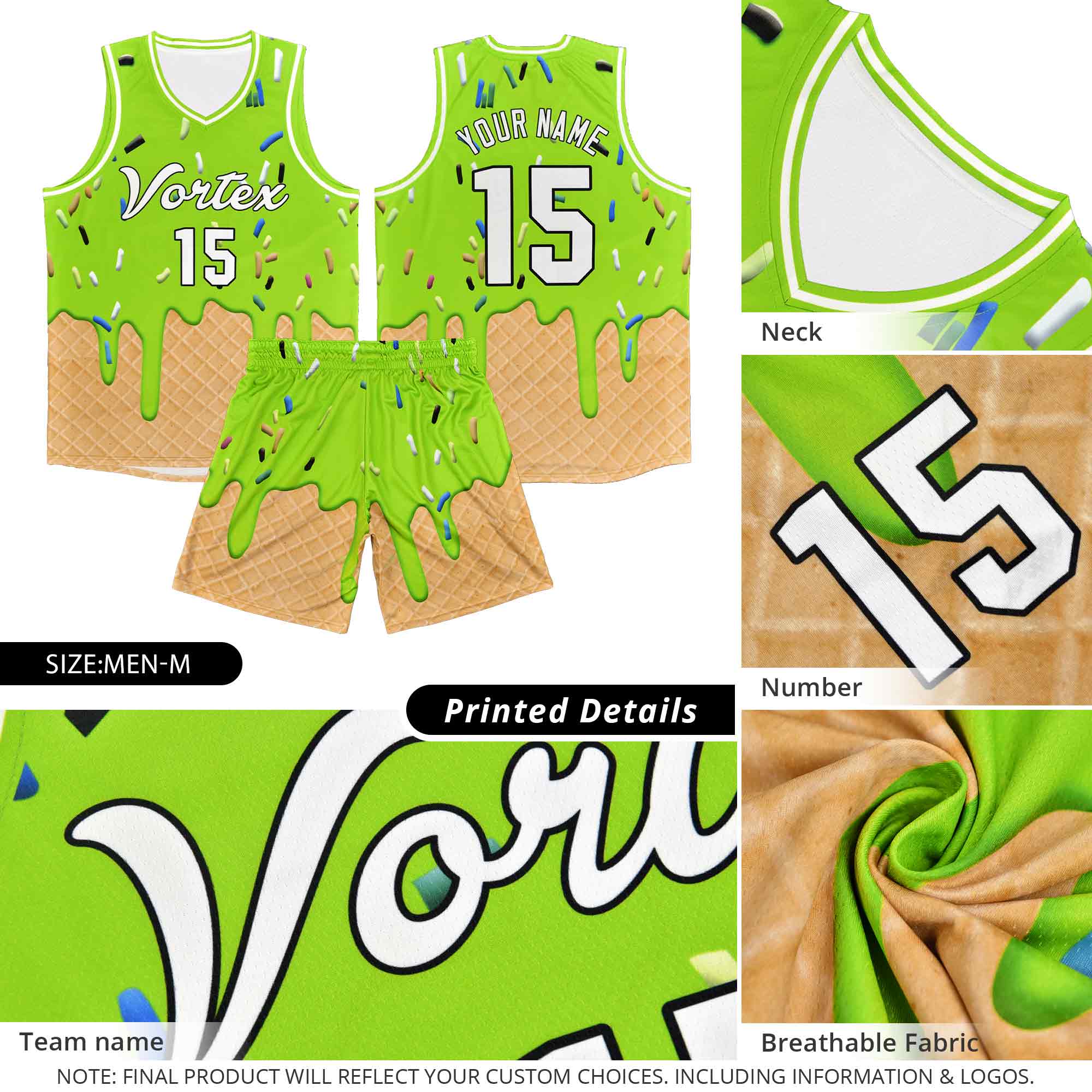 Custom Rose Red Basketball Kits with Ice Cream Element Pattern