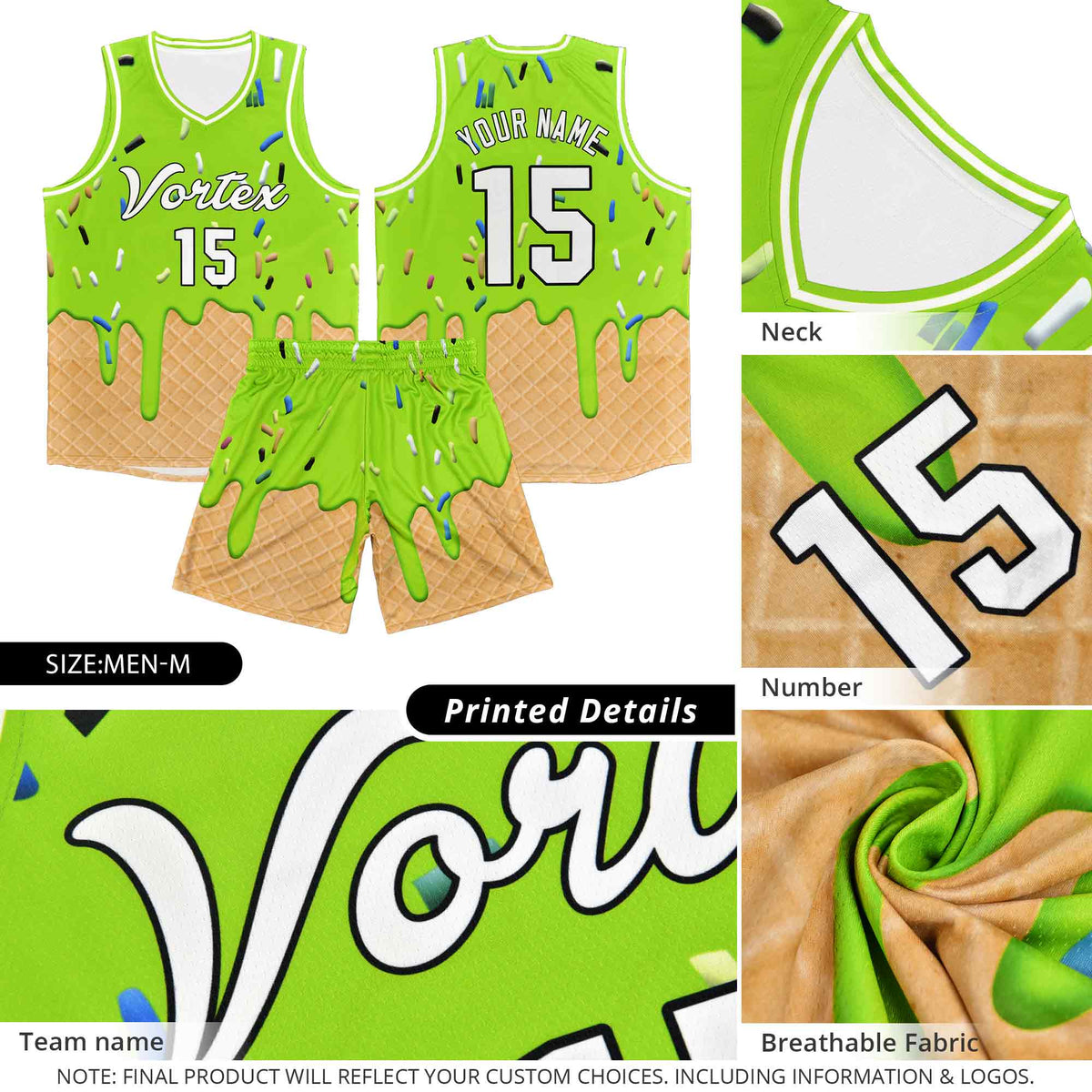 Custom Gray Basketball Kits with Ice Cream Element Pattern