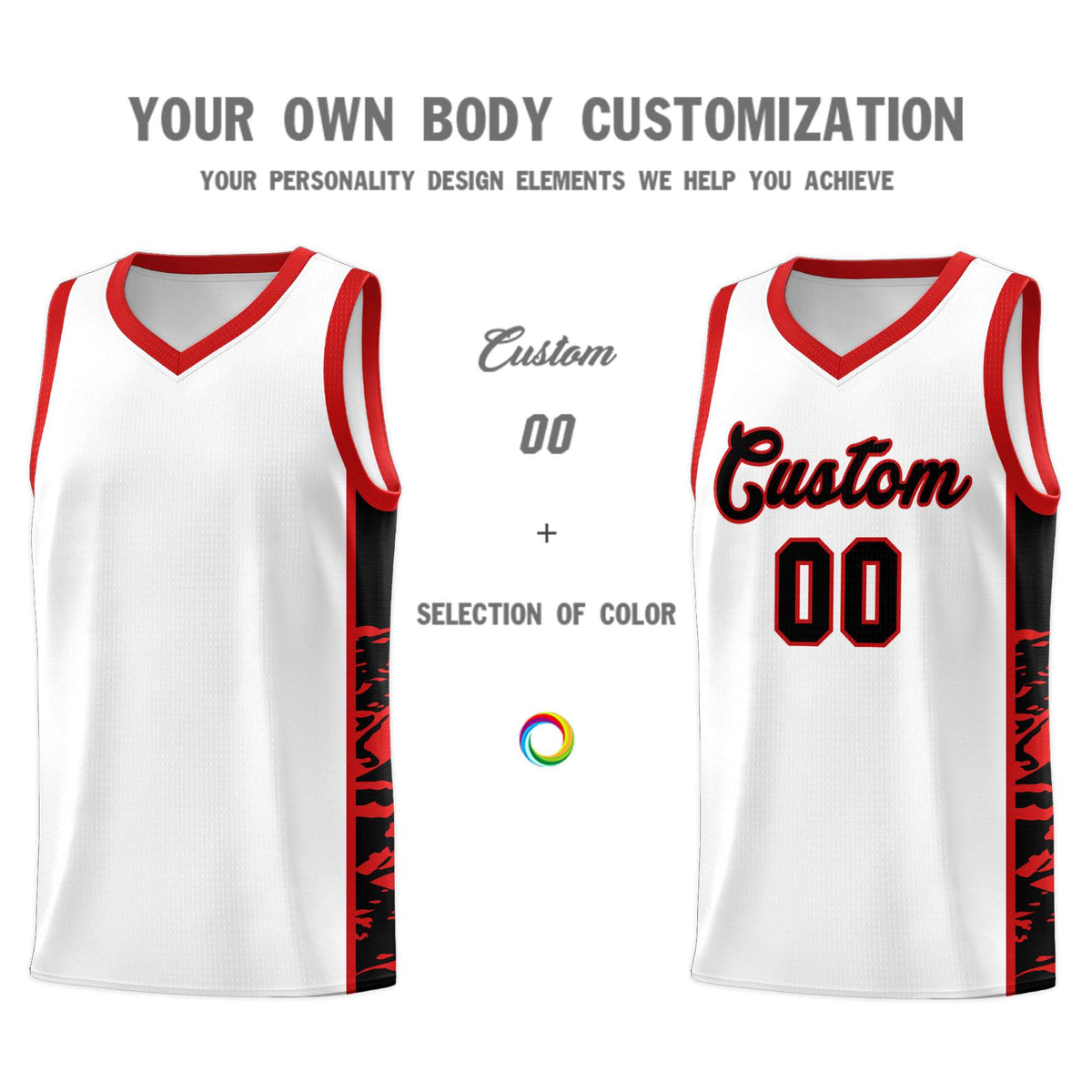 Custom White Red Side Gradient Pattern Basketball Kits
