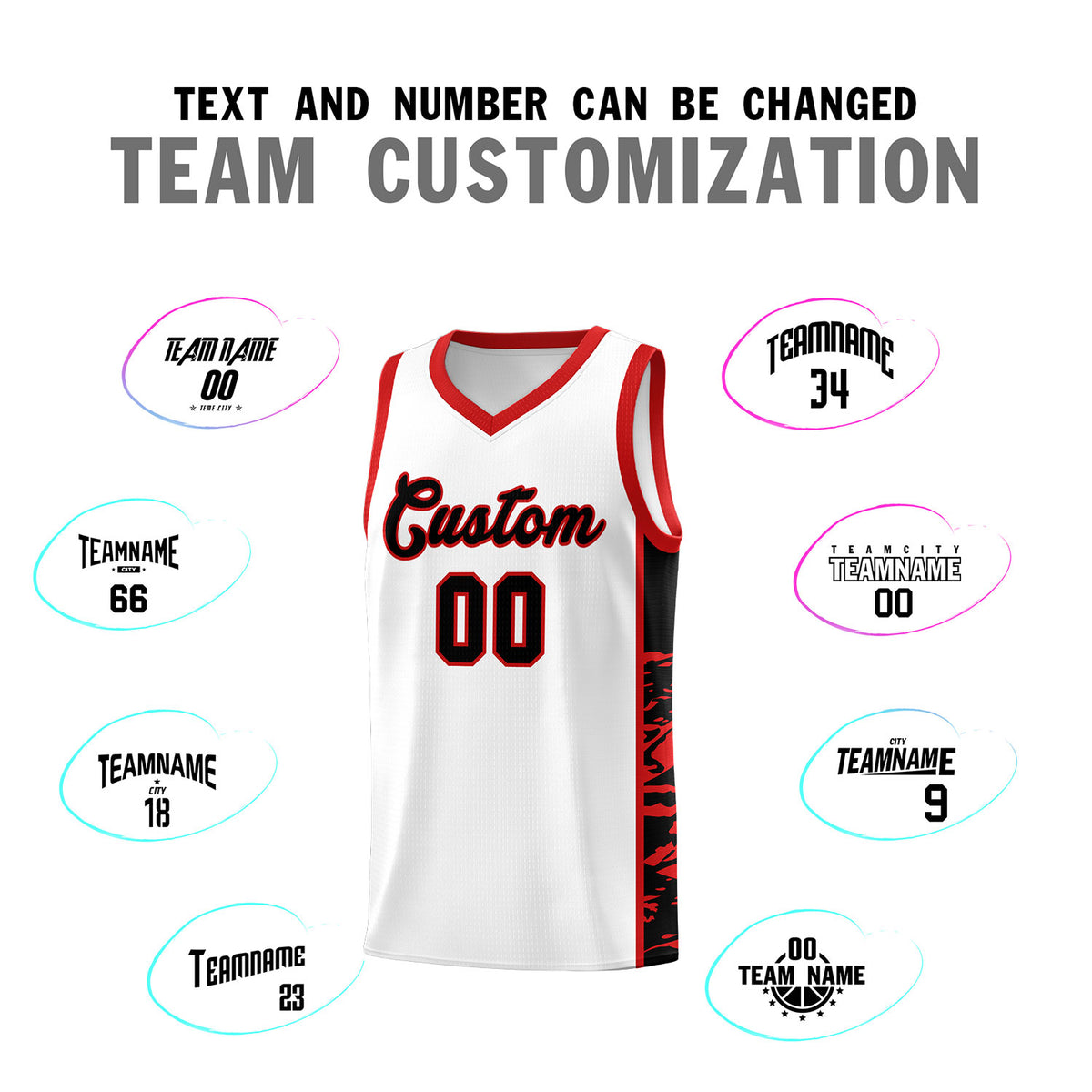 Custom White Red Side Gradient Pattern Basketball Kits