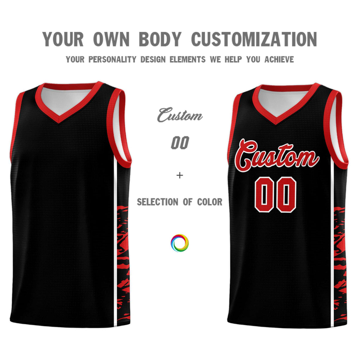 Custom Black Red Side Gradient Pattern Basketball Kits