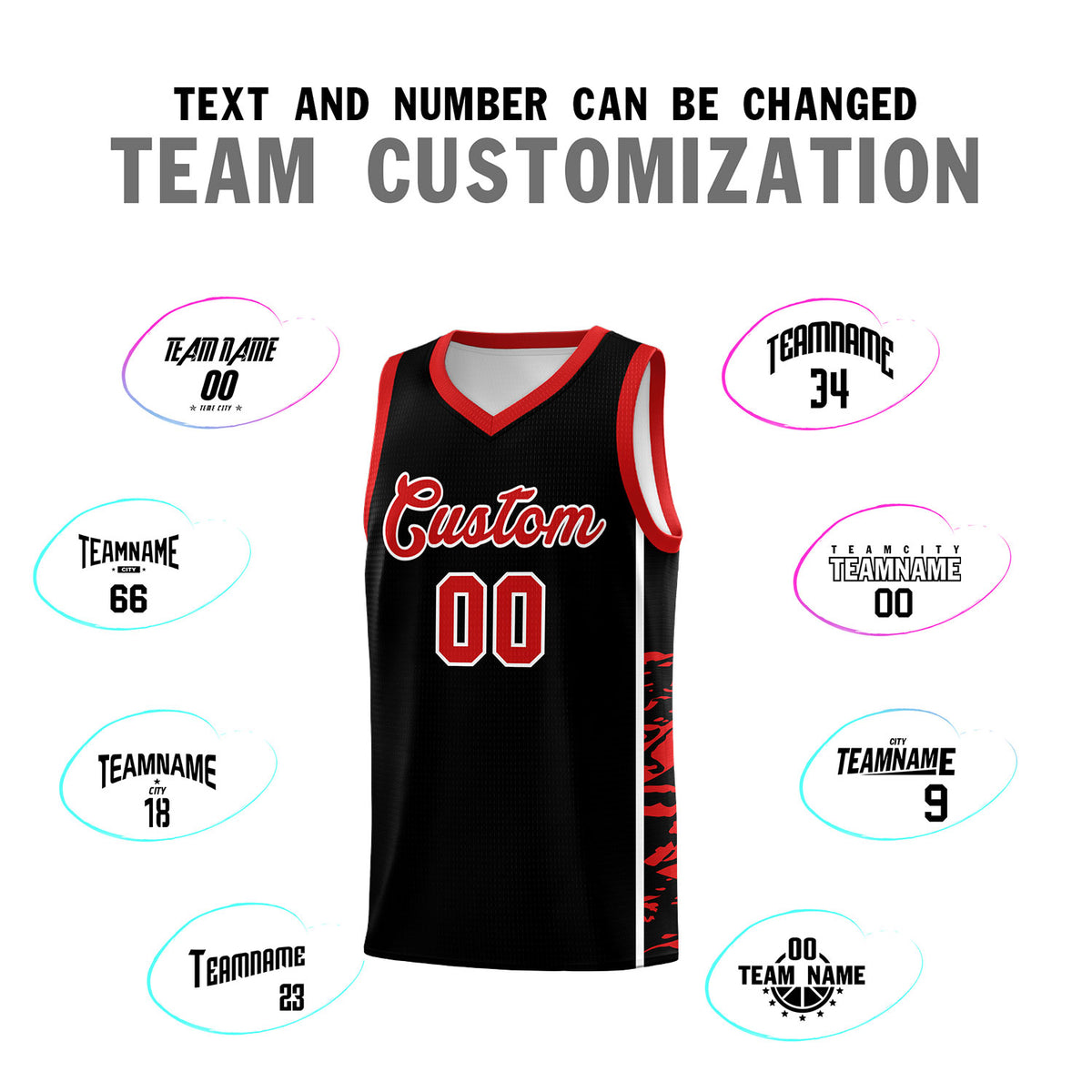 Custom Black Red Side Gradient Pattern Basketball Kits