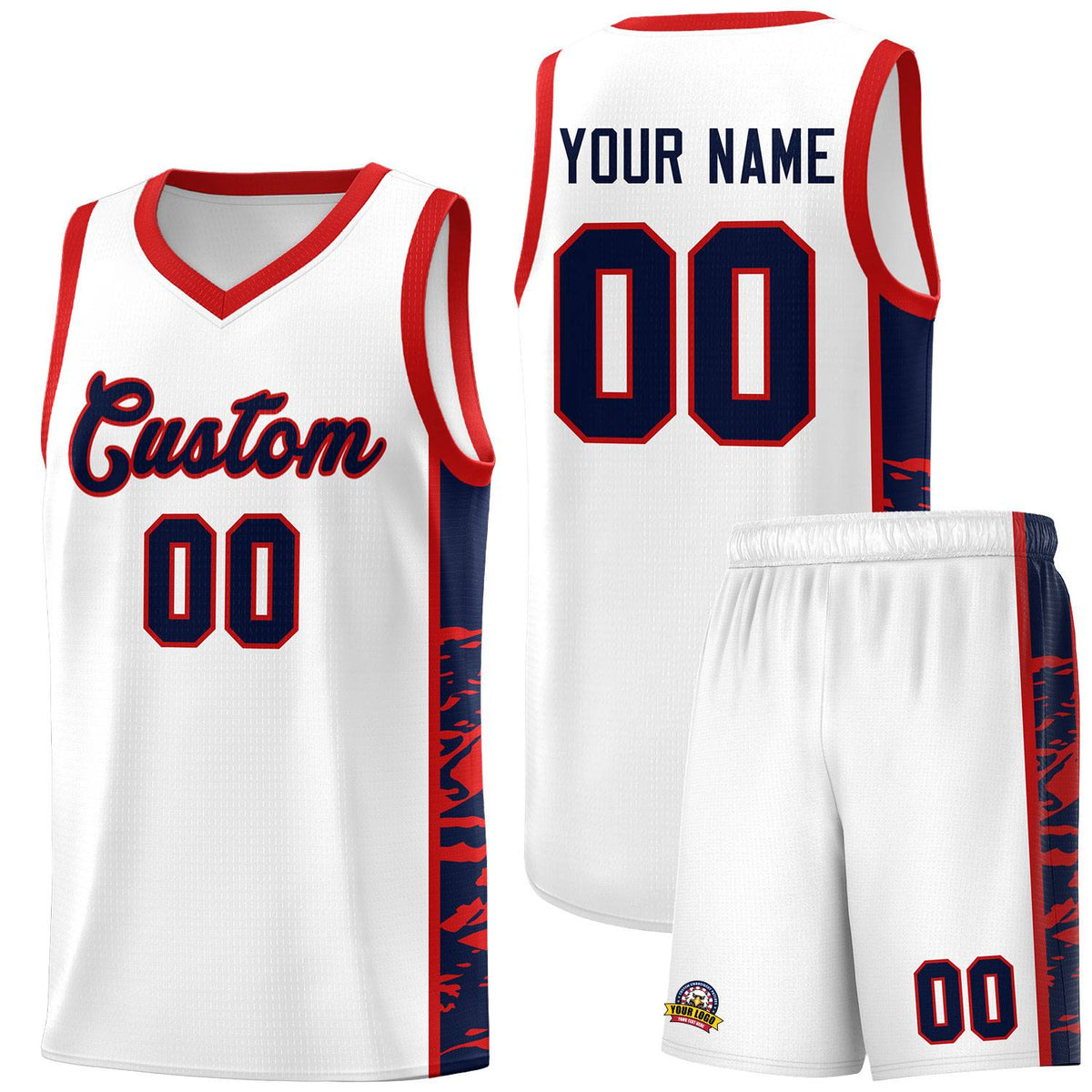 Custom White Red Side Gradient Pattern Basketball Kits