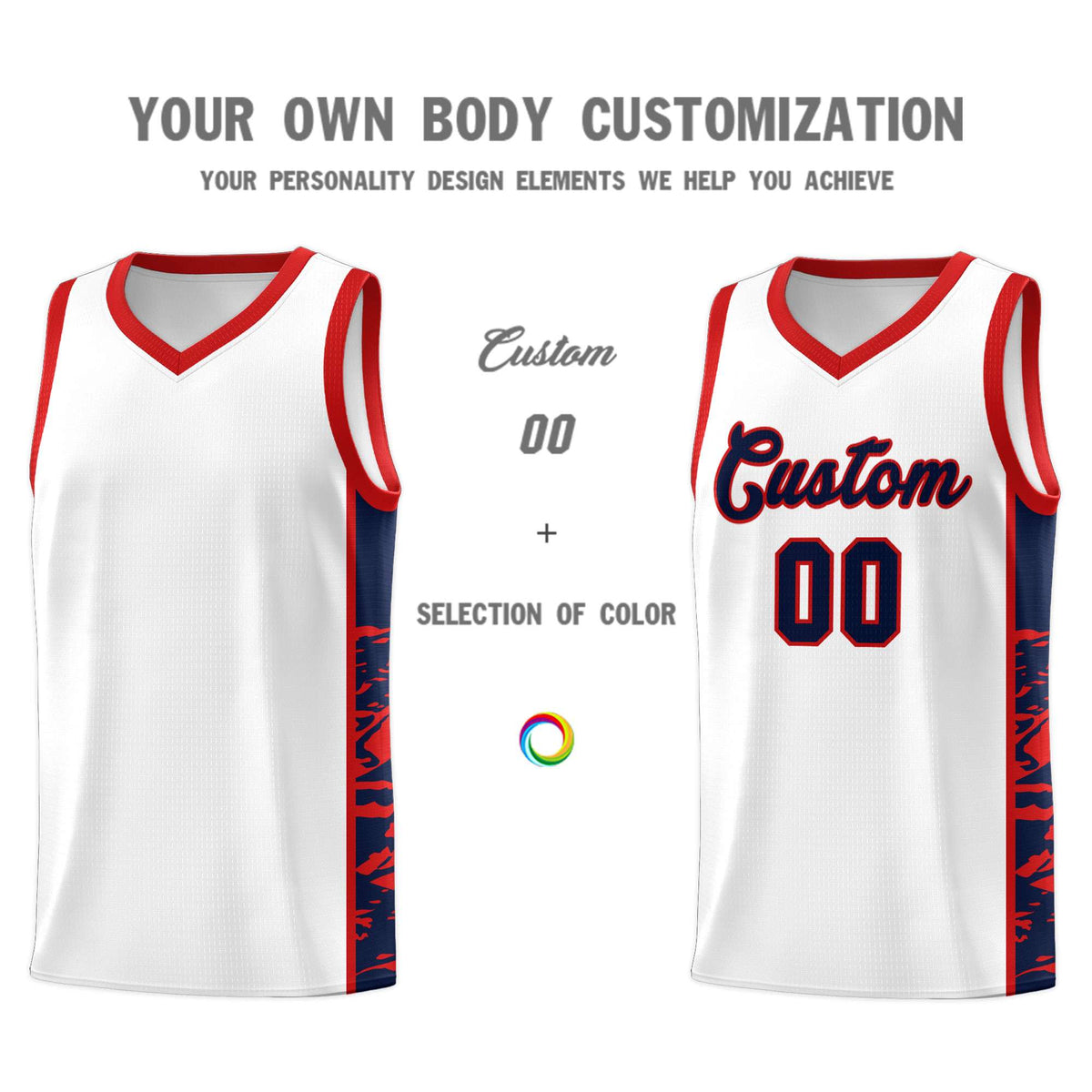 Custom White Red Side Gradient Pattern Basketball Kits