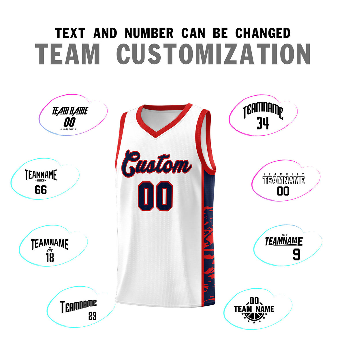 Custom White Red Side Gradient Pattern Basketball Kits