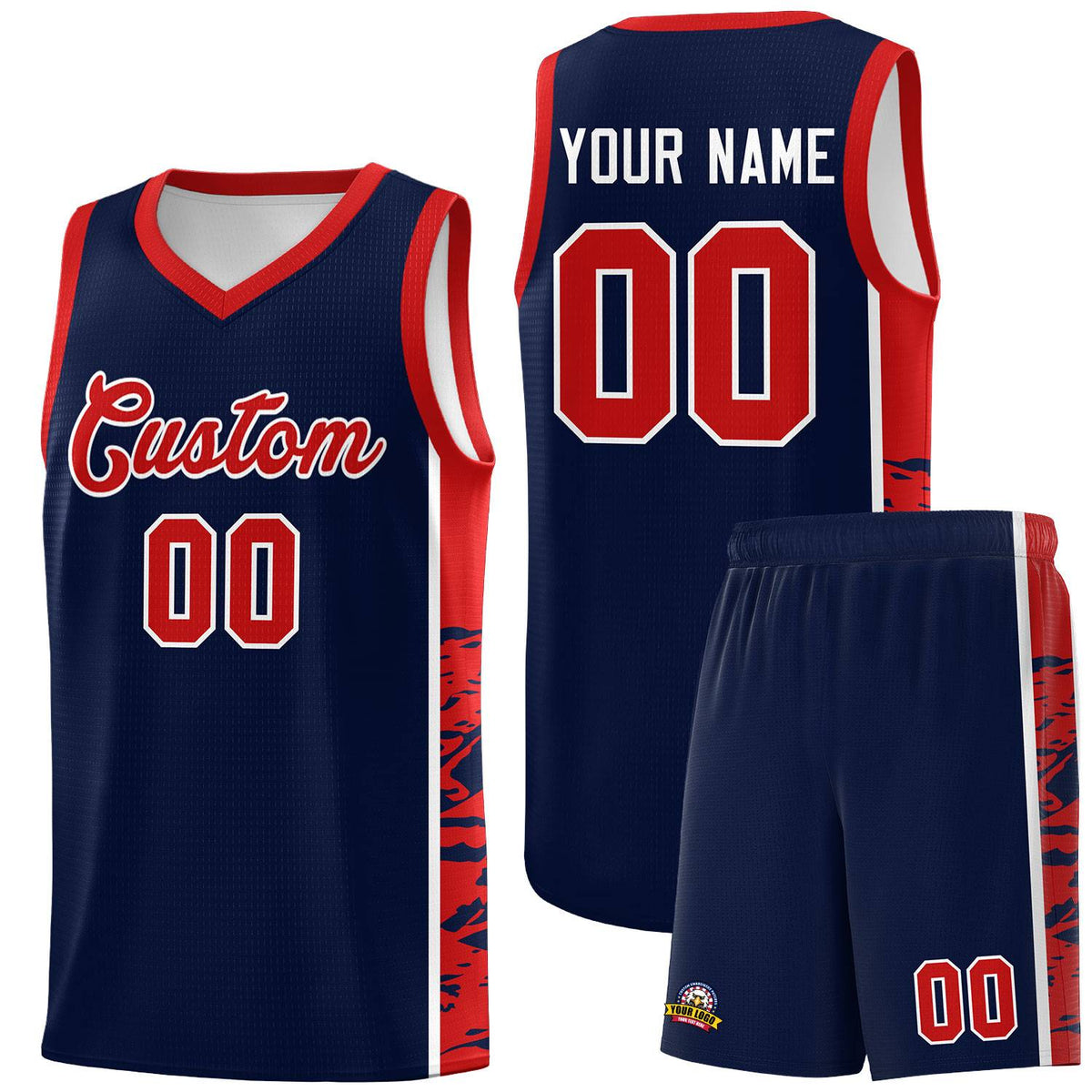 Custom Navy Red Side Gradient Pattern Basketball Kits
