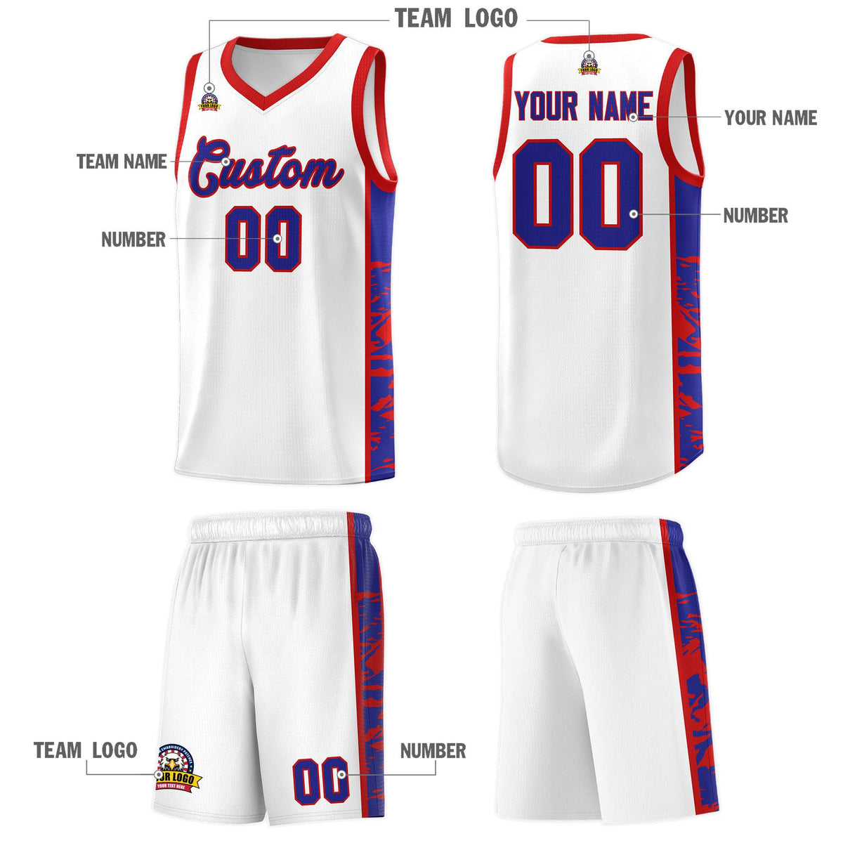 Custom White Red Side Gradient Pattern Basketball Kits