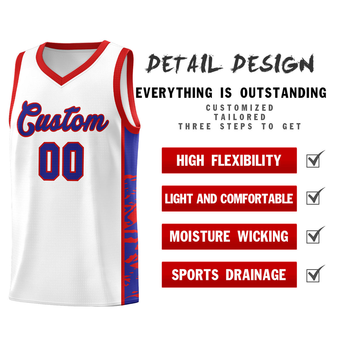 Custom White Red Side Gradient Pattern Basketball Kits