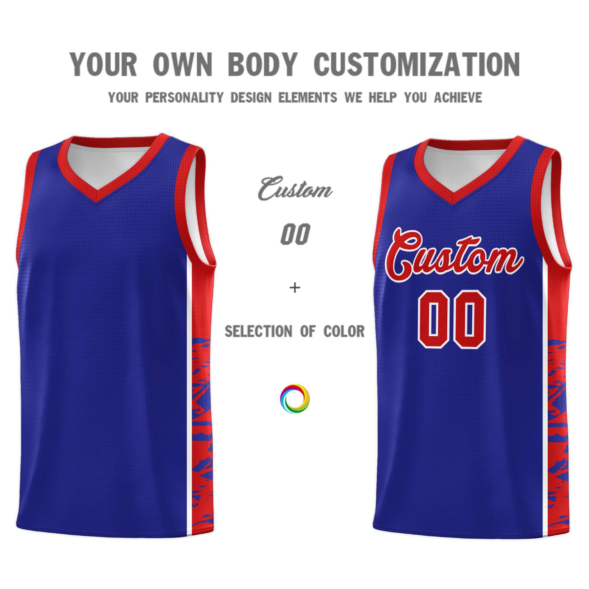 Custom Royal Red Side Gradient Pattern Basketball Kits