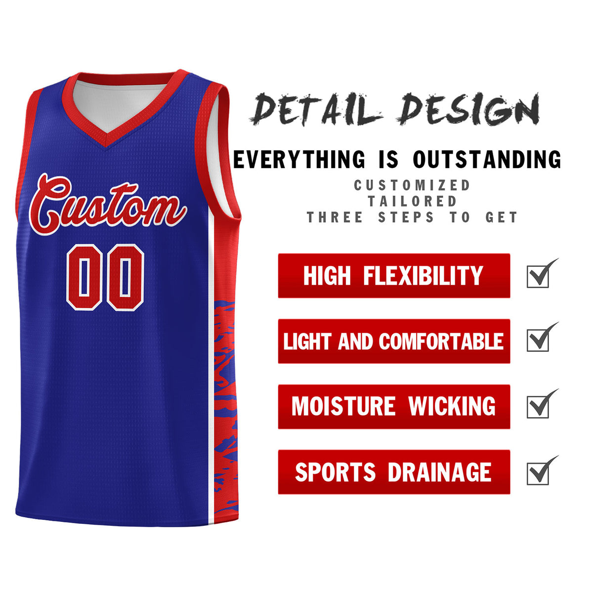 Custom Royal Red Side Gradient Pattern Basketball Kits