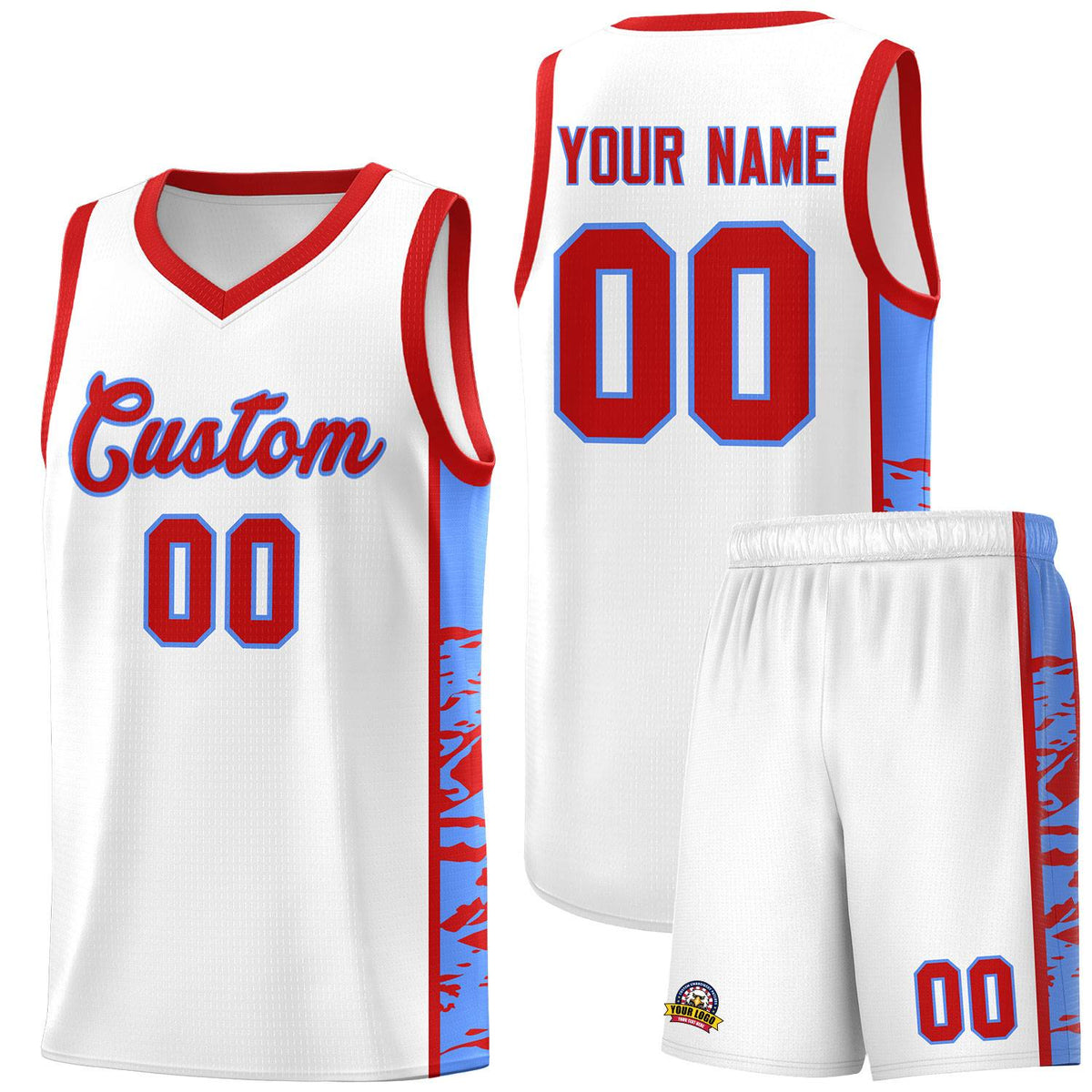 Custom White Red Side Gradient Pattern Basketball Kits