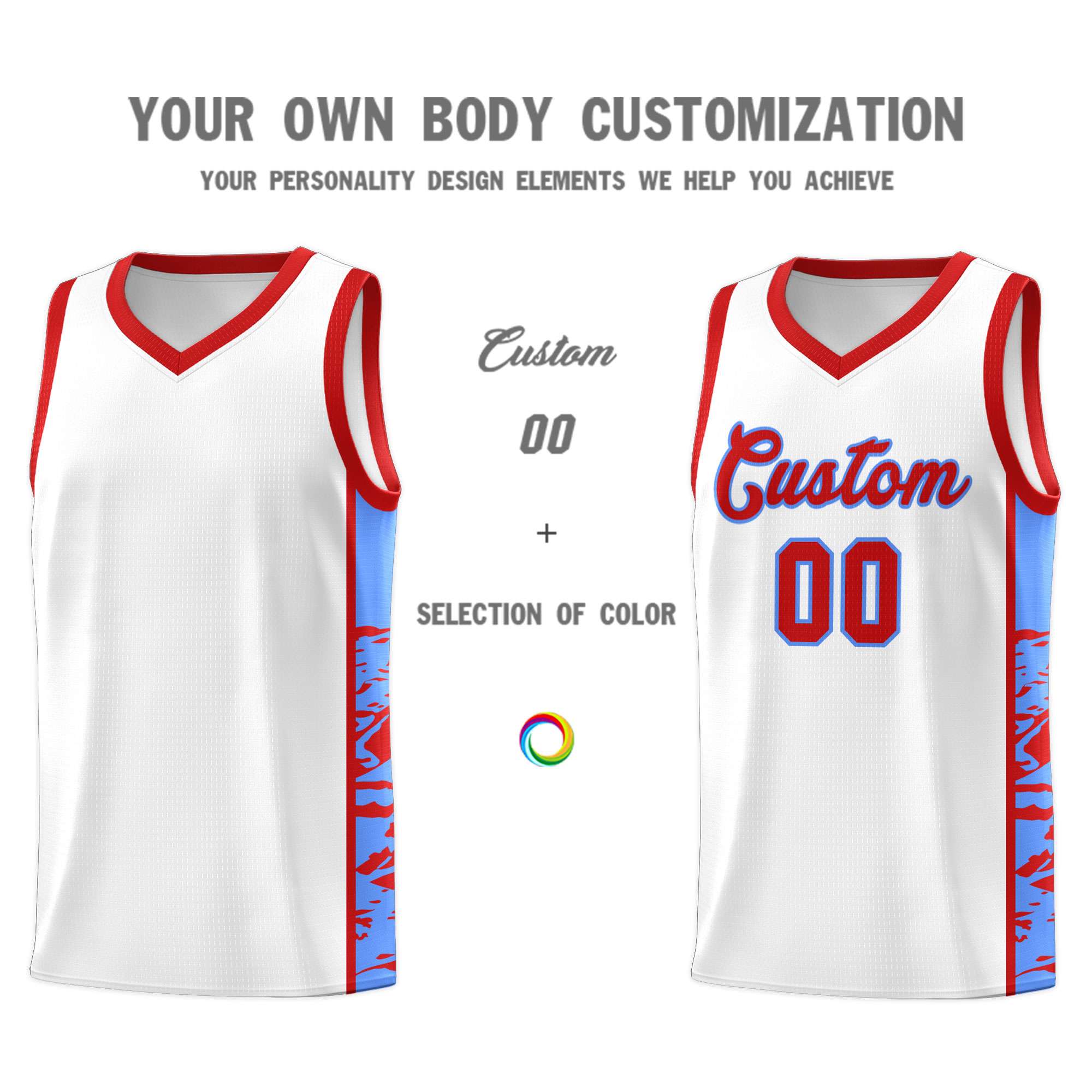 Custom White Red Side Gradient Pattern Basketball Kits