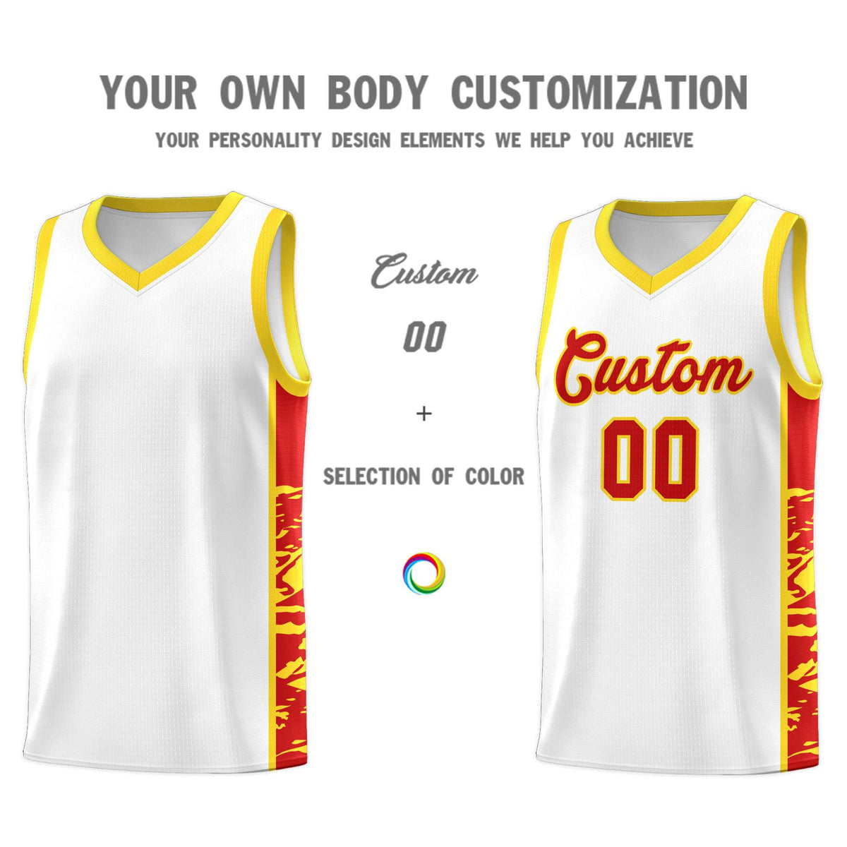 Custom White Gold Side Gradient Pattern Basketball Kits
