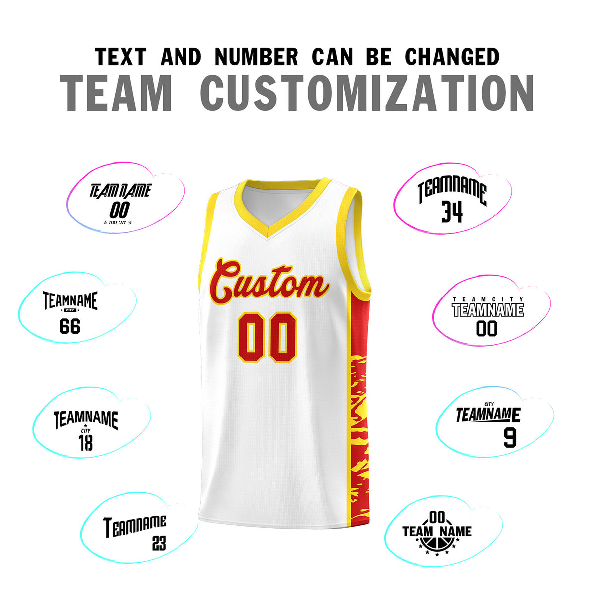 Custom White Gold Side Gradient Pattern Basketball Kits