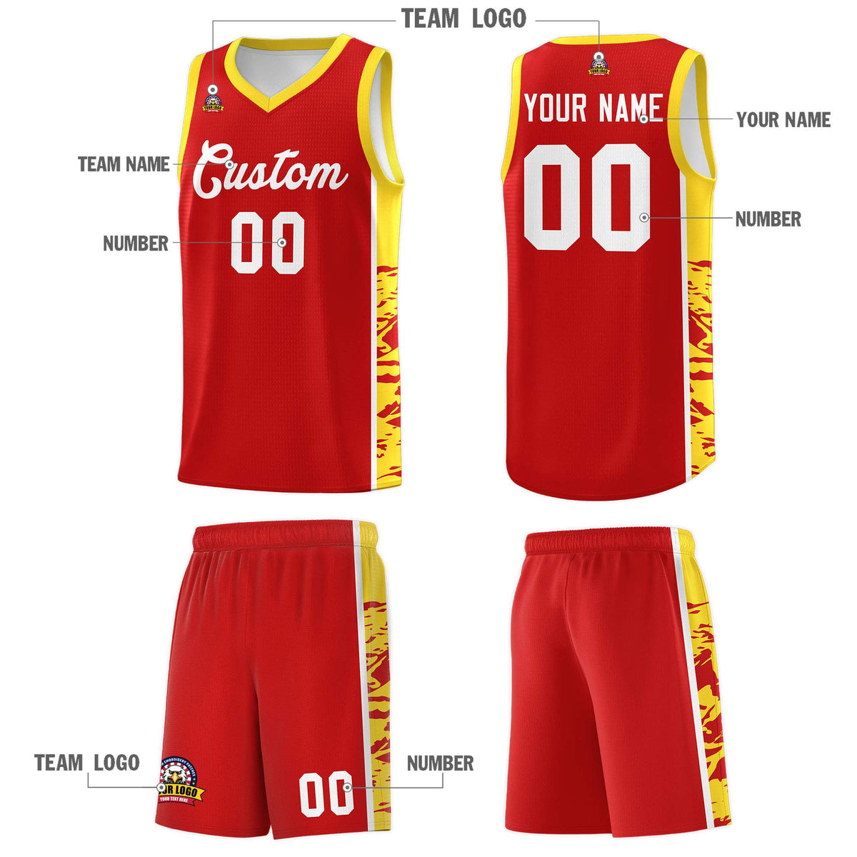 Custom Red Gold Side Gradient Pattern Basketball Kits