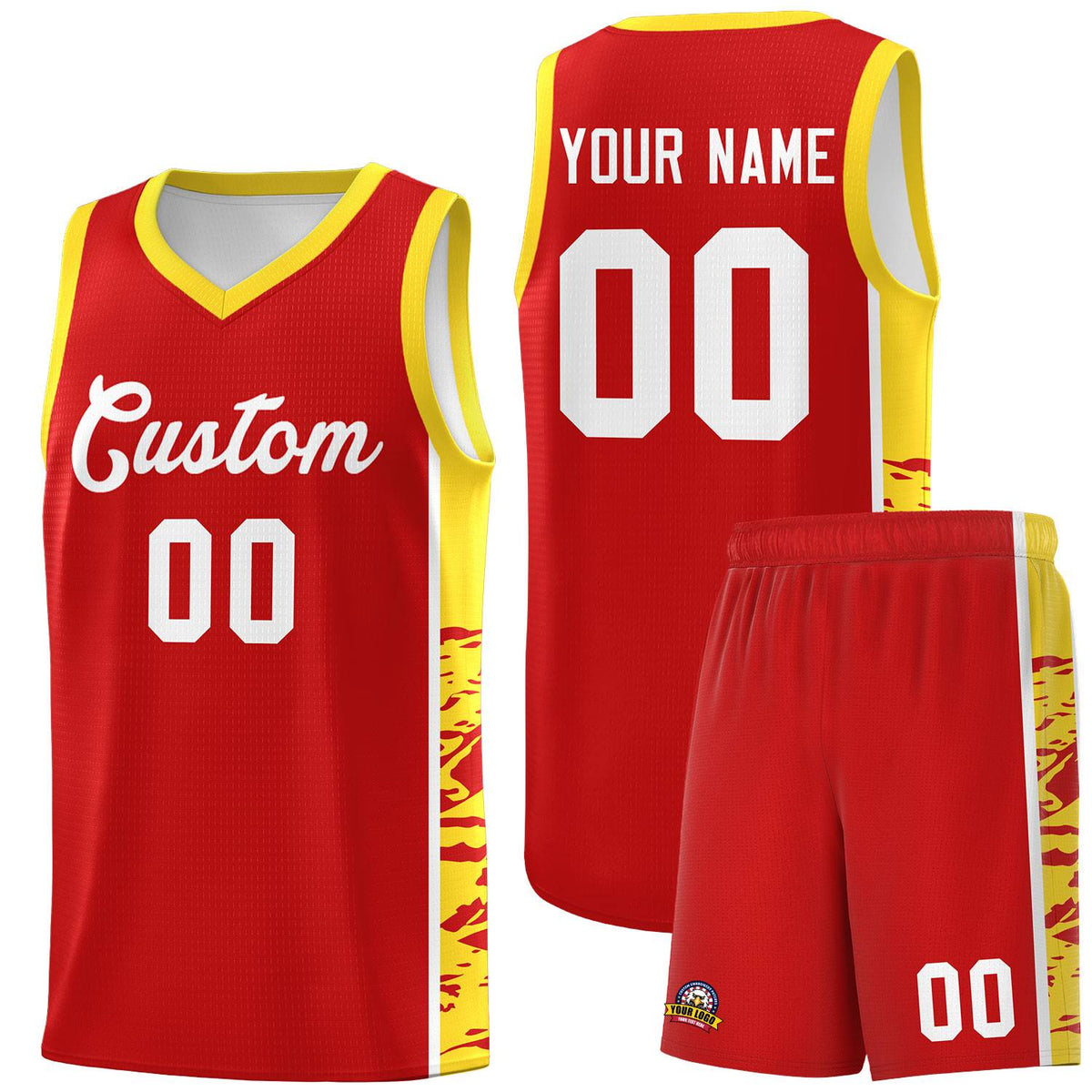 Custom Red Gold Side Gradient Pattern Basketball Kits