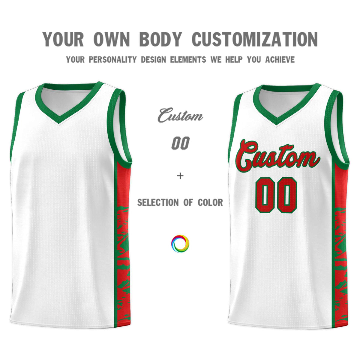 Custom White Kelly Green Side Gradient Pattern Basketball Kits