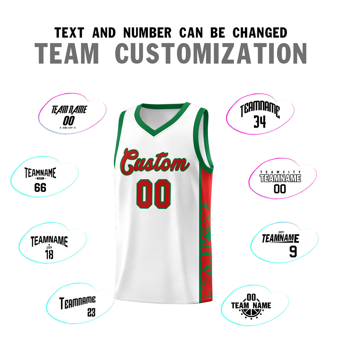 Custom White Kelly Green Side Gradient Pattern Basketball Kits