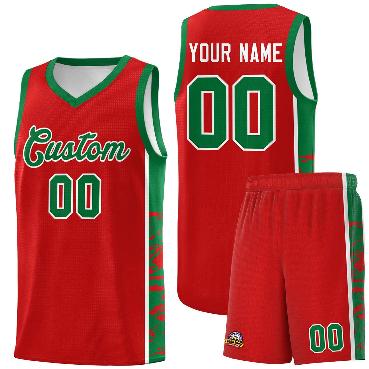 Custom Red Kelly Green Side Gradient Pattern Basketball Kits