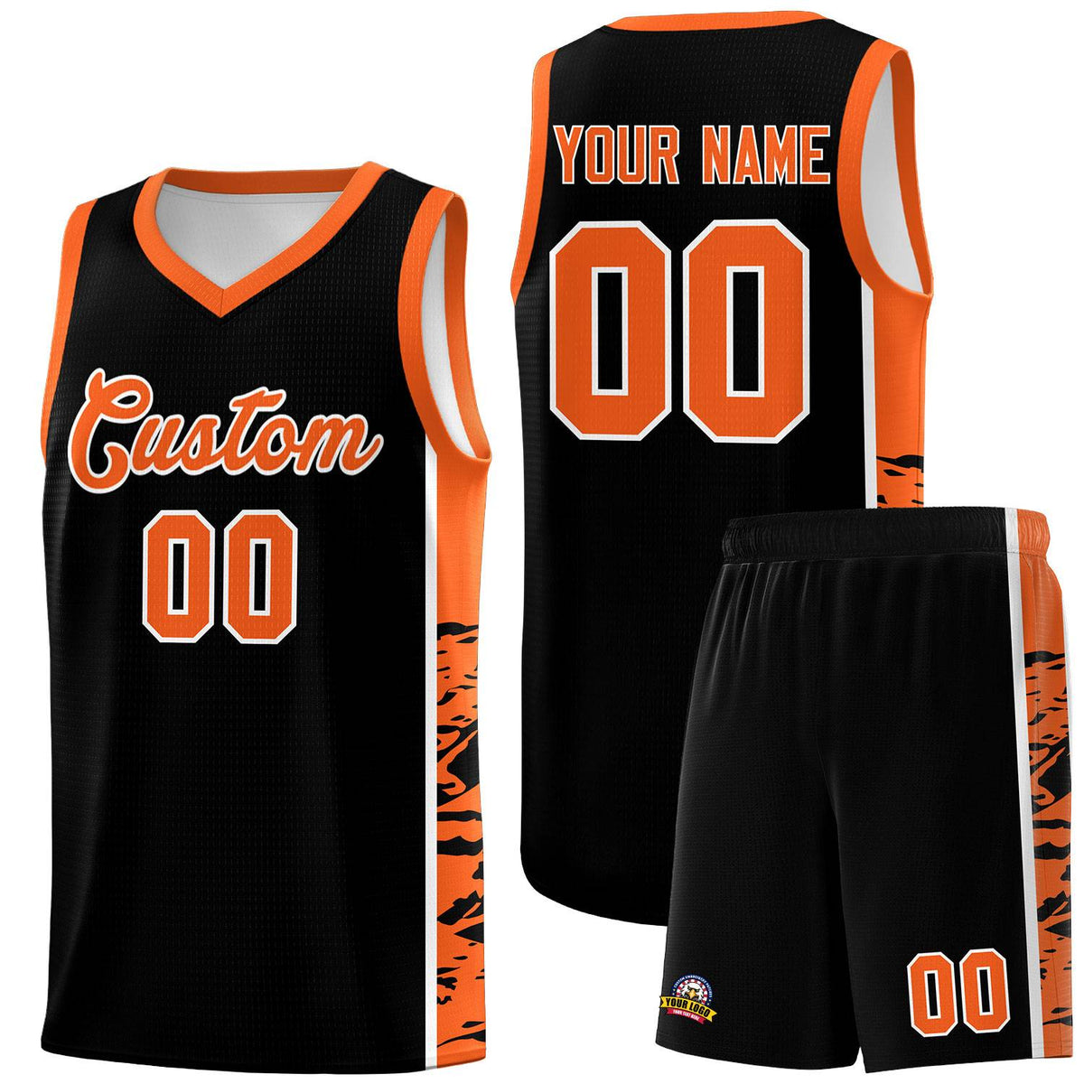 Custom Black Orange Side Gradient Pattern Basketball Kits