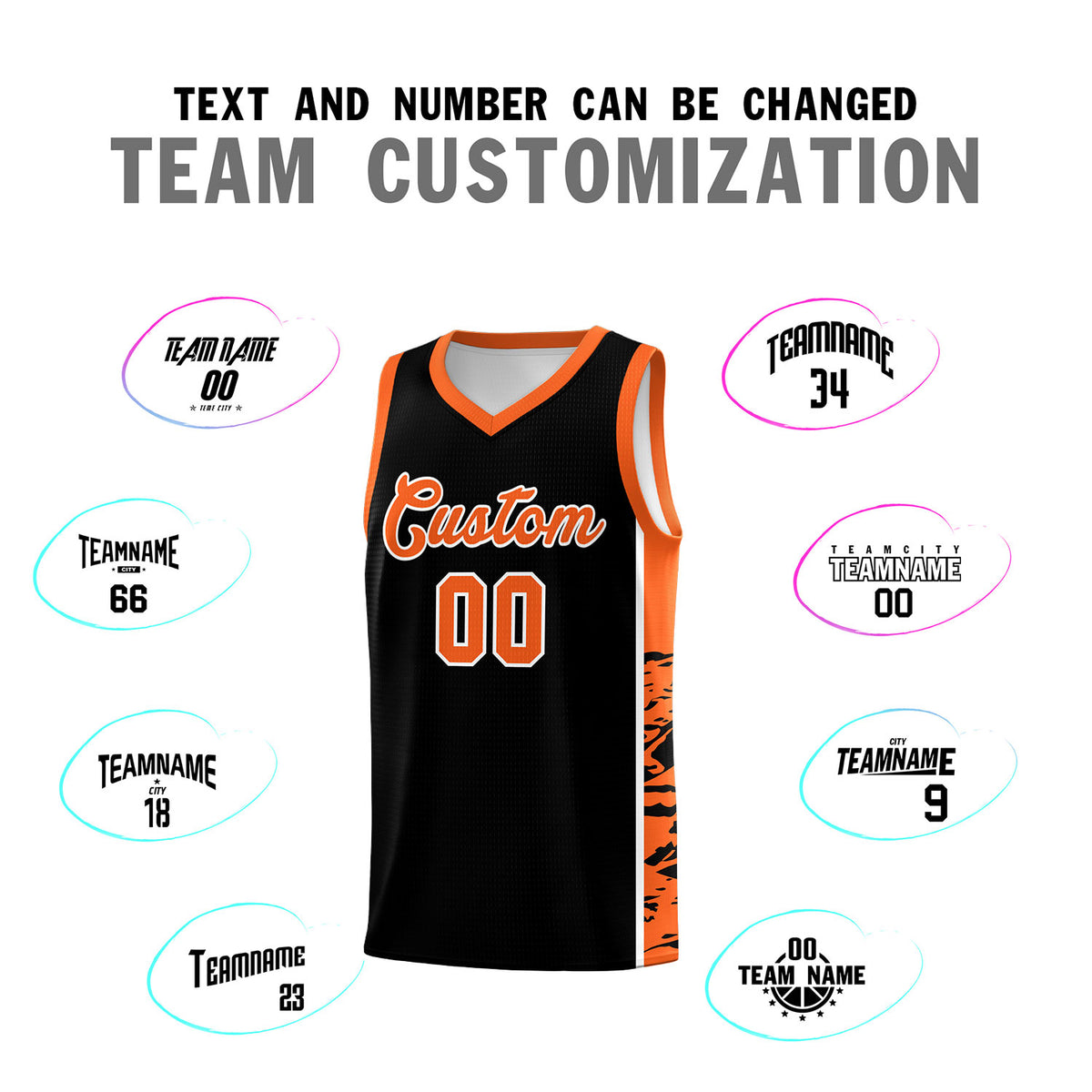 Custom Black Orange Side Gradient Pattern Basketball Kits