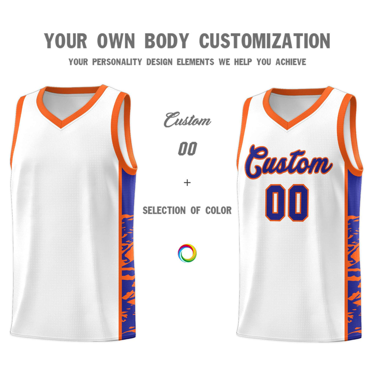 Custom White Orange Side Gradient Pattern Basketball Kits
