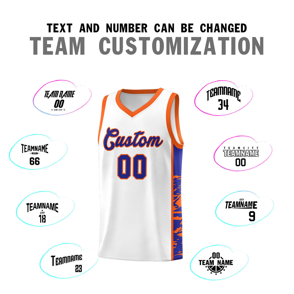 Custom White Orange Side Gradient Pattern Basketball Kits