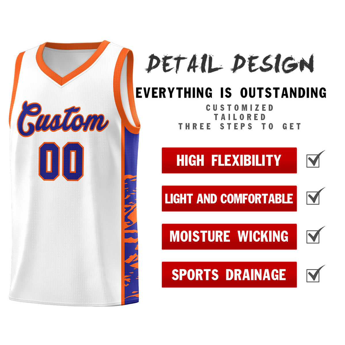 Custom White Orange Side Gradient Pattern Basketball Kits