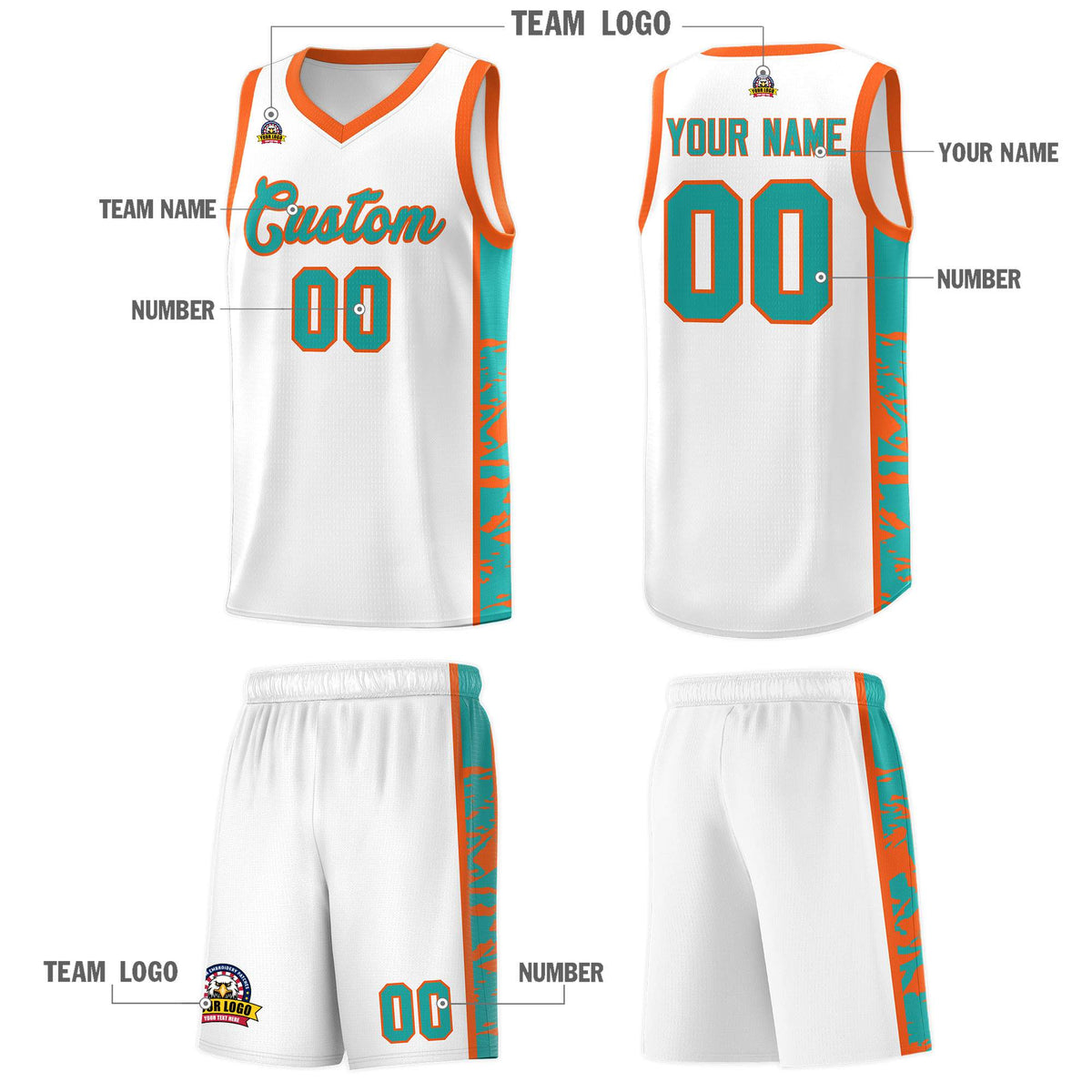 Custom White Orange Side Gradient Pattern Basketball Kits