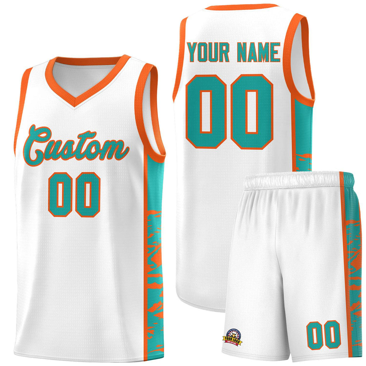 Custom White Orange Side Gradient Pattern Basketball Kits
