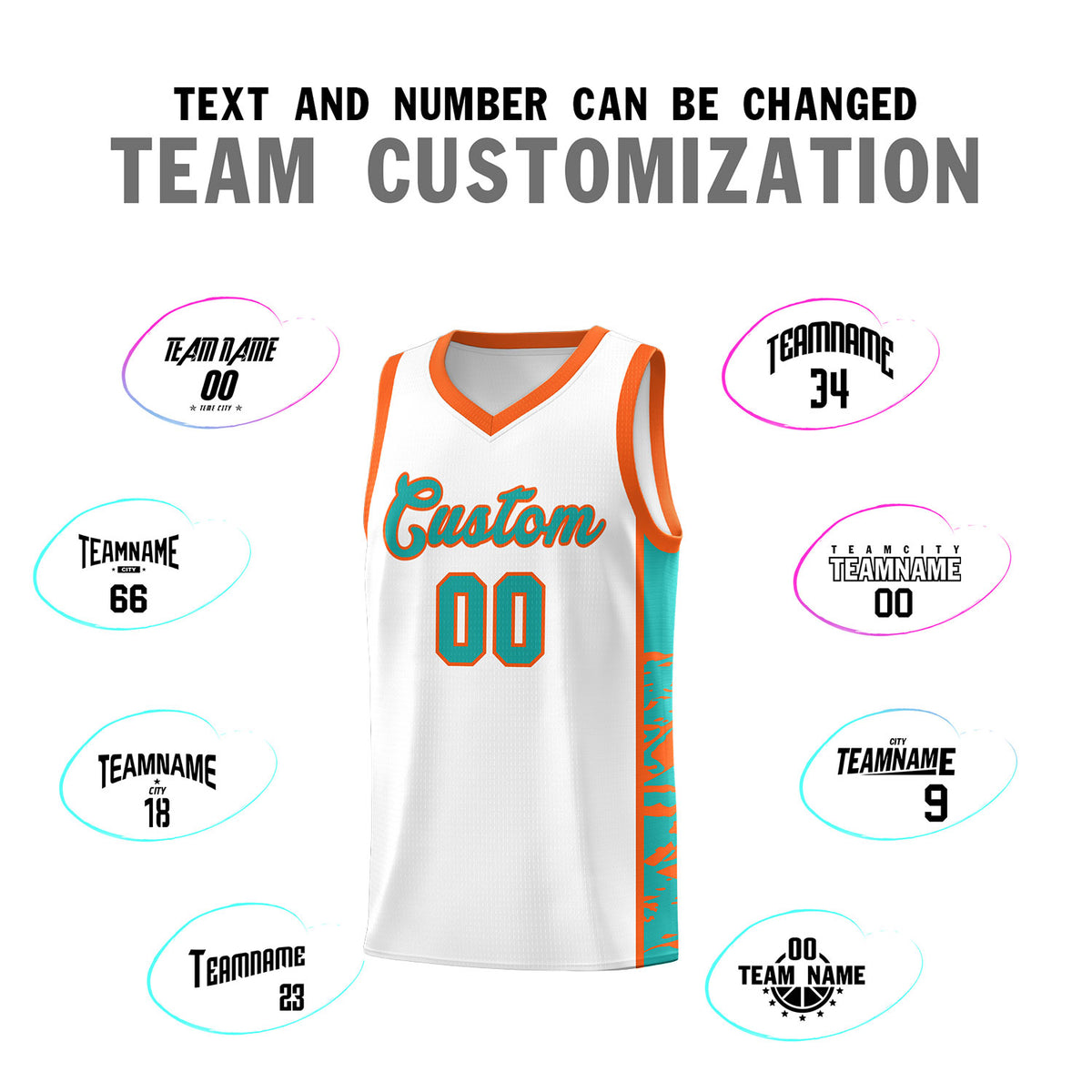 Custom White Orange Side Gradient Pattern Basketball Kits