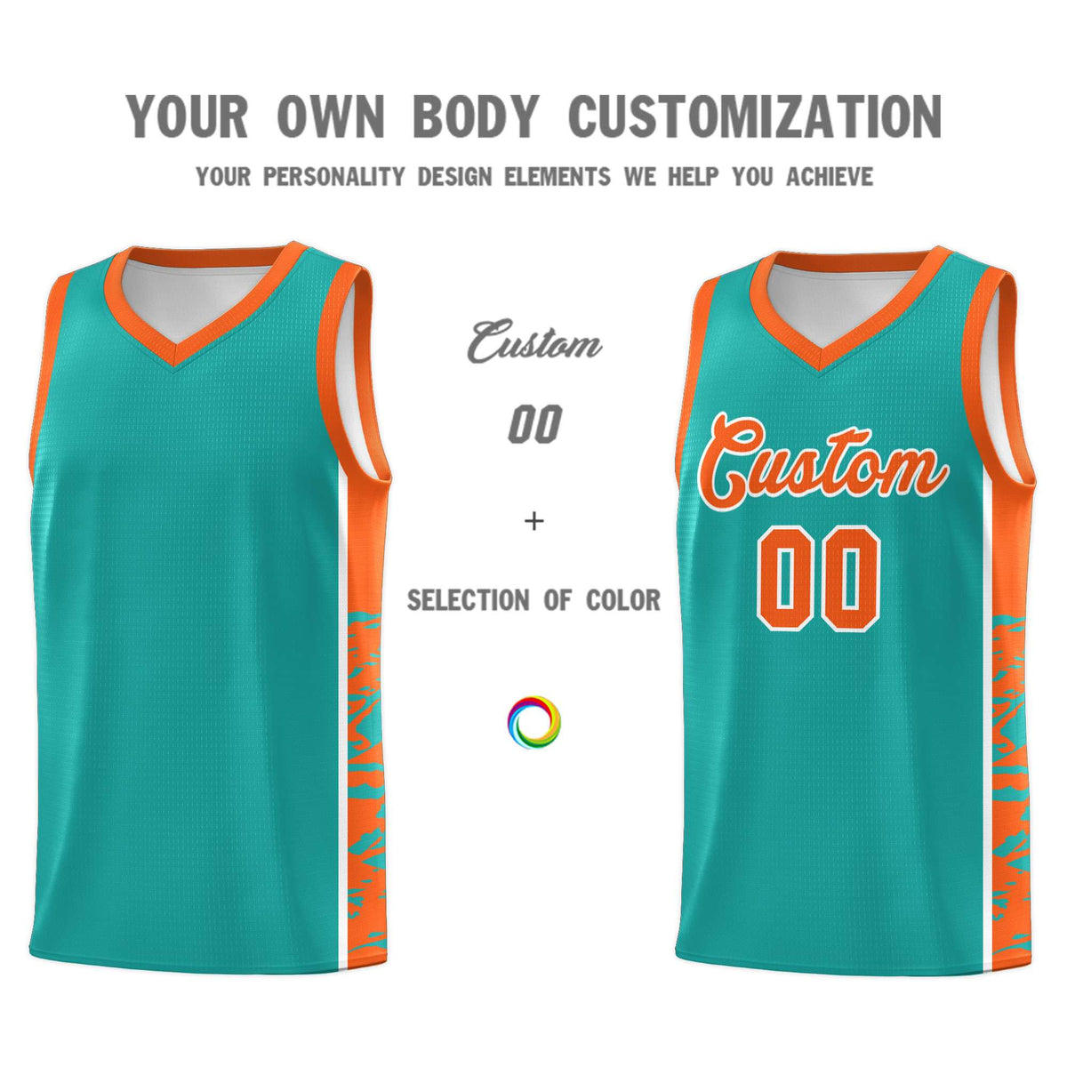 Custom Aqua Orange Side Gradient Pattern Basketball Kits