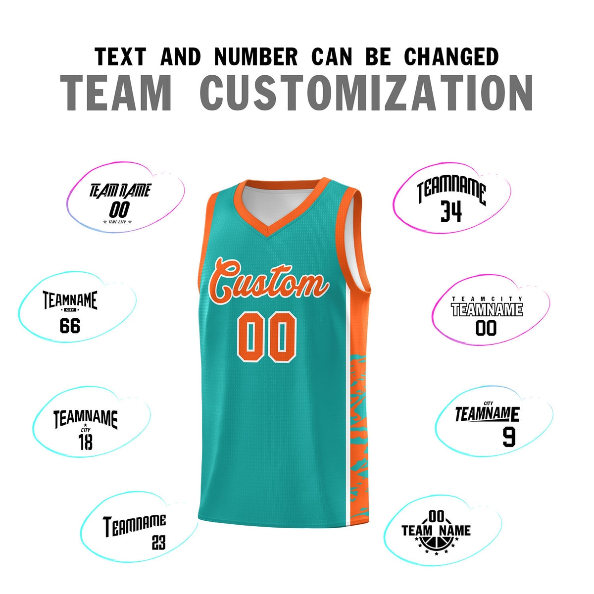 Custom Aqua Orange Side Gradient Pattern Basketball Kits