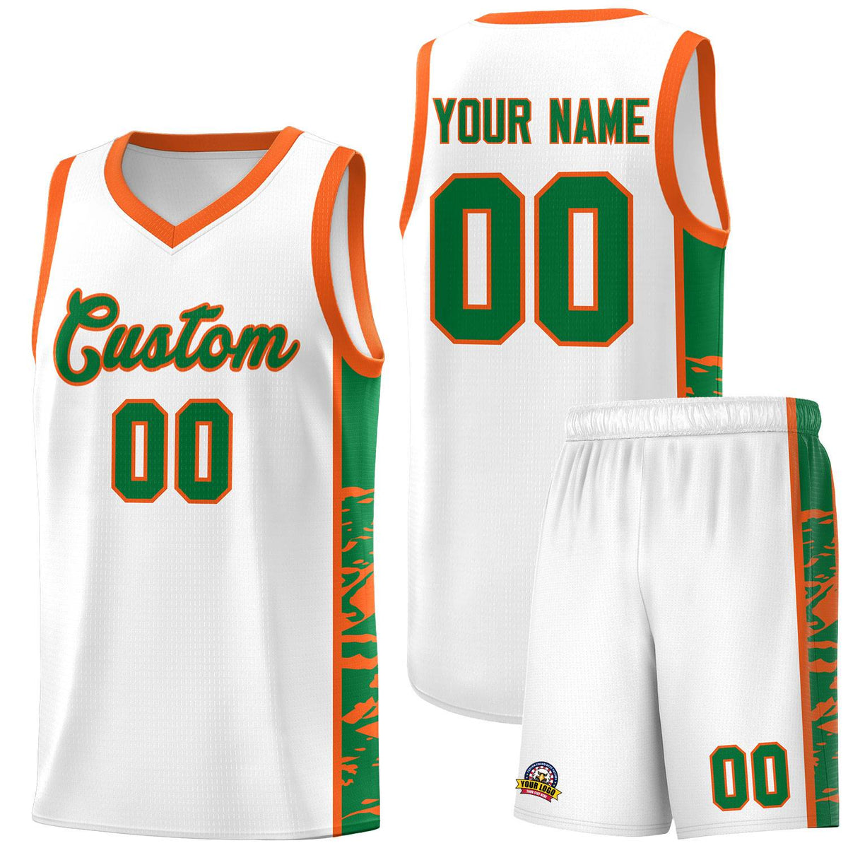 Custom White Orange Side Gradient Pattern Basketball Kits
