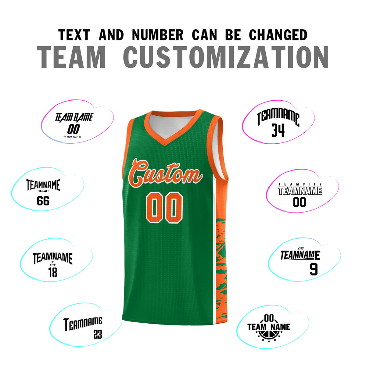 Custom Kelly Green Orange Side Gradient Pattern Basketball Kits