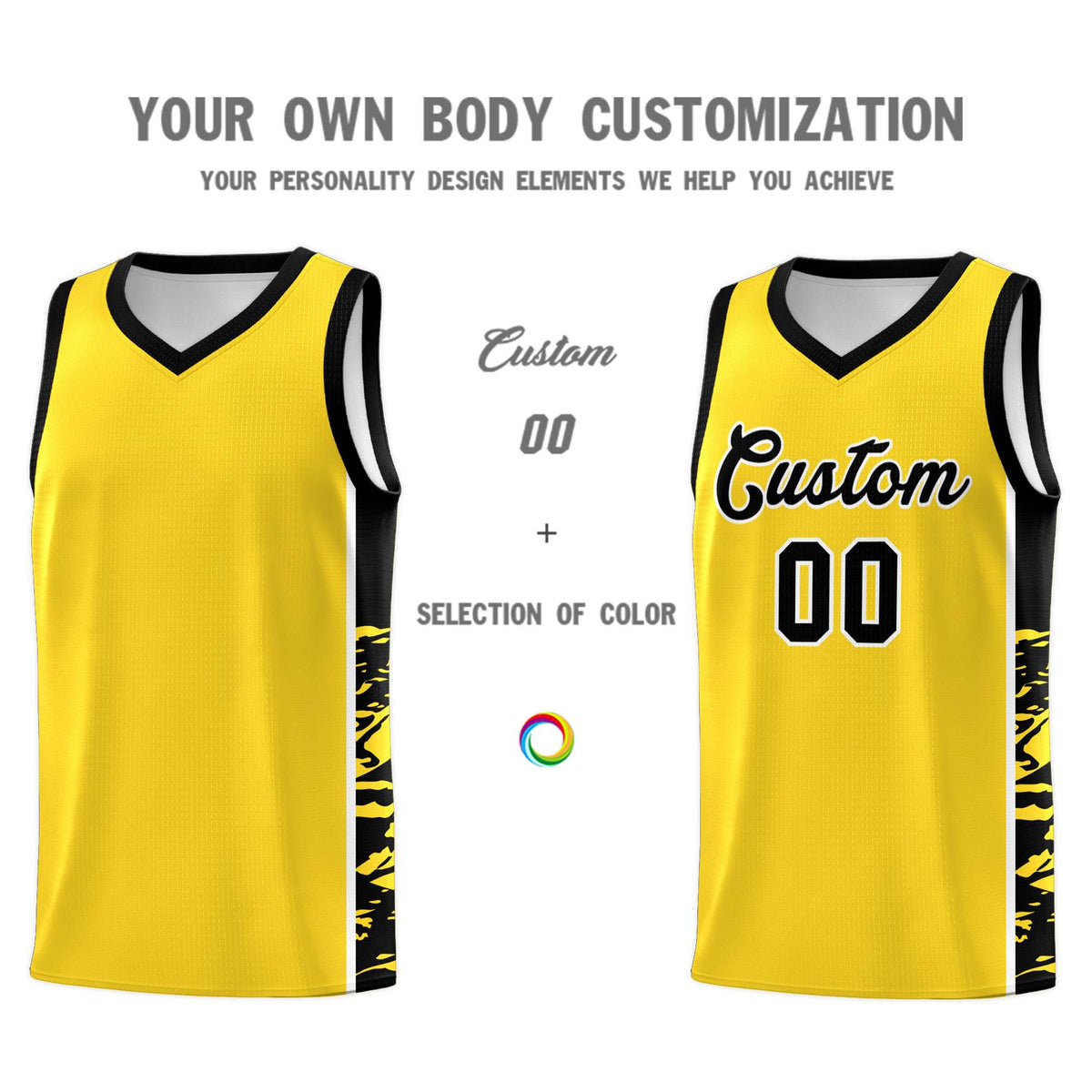 Custom Gold Black Side Gradient Pattern Basketball Kits