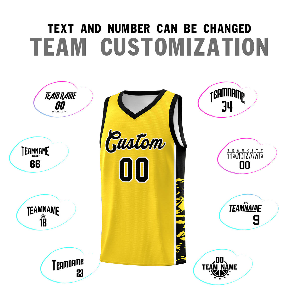 Custom Gold Black Side Gradient Pattern Basketball Kits