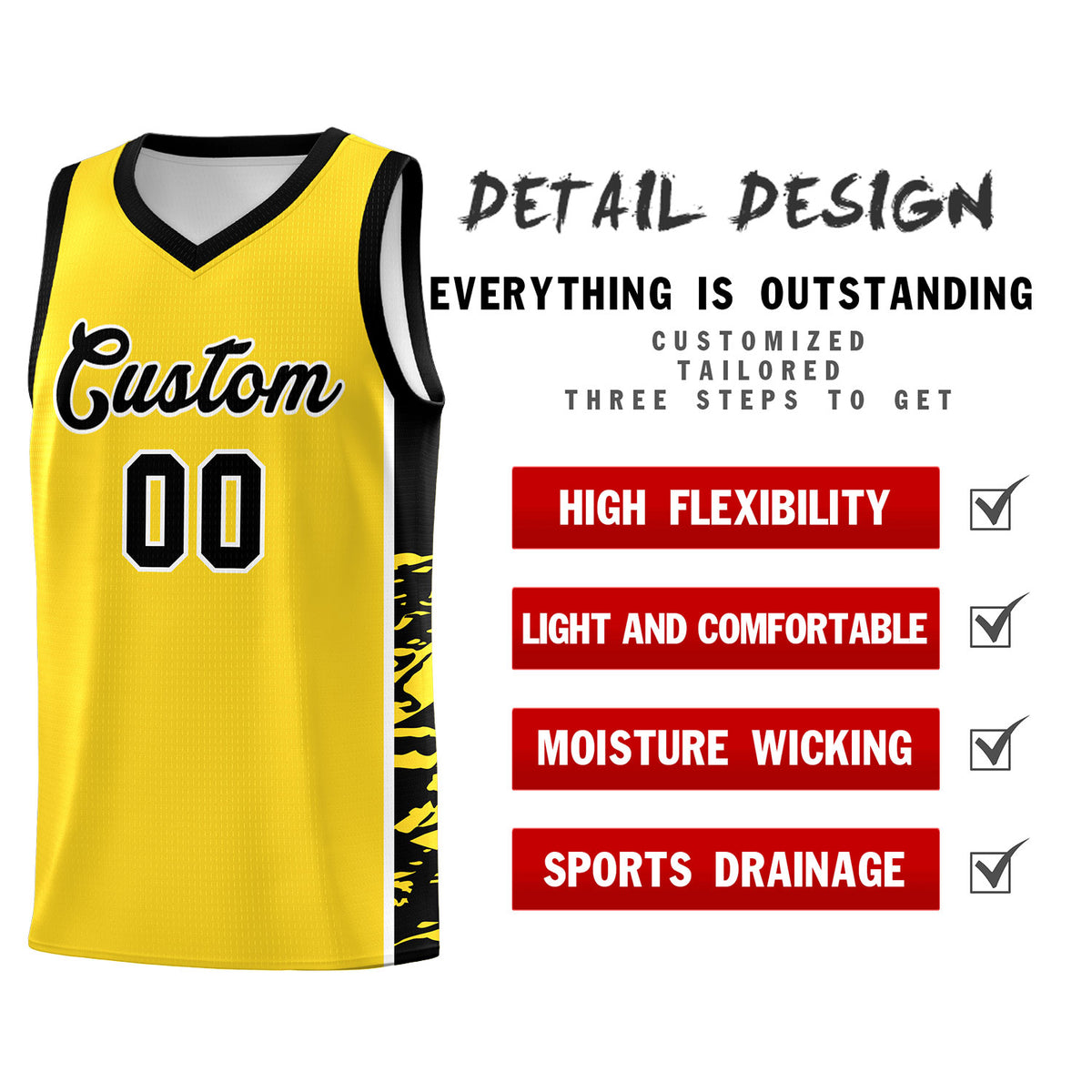 Custom Gold Black Side Gradient Pattern Basketball Kits