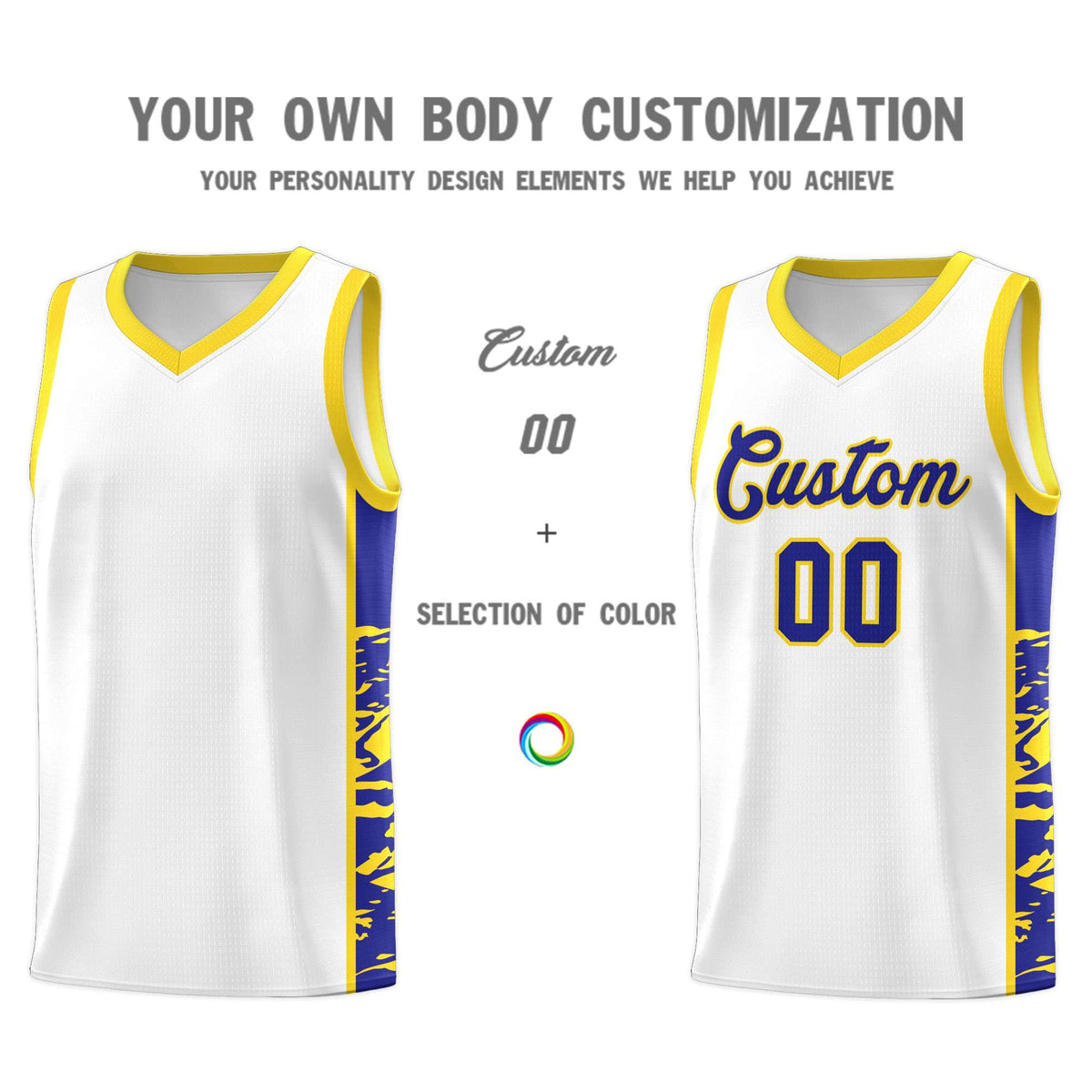 Custom White Gold Side Gradient Pattern Basketball Kits