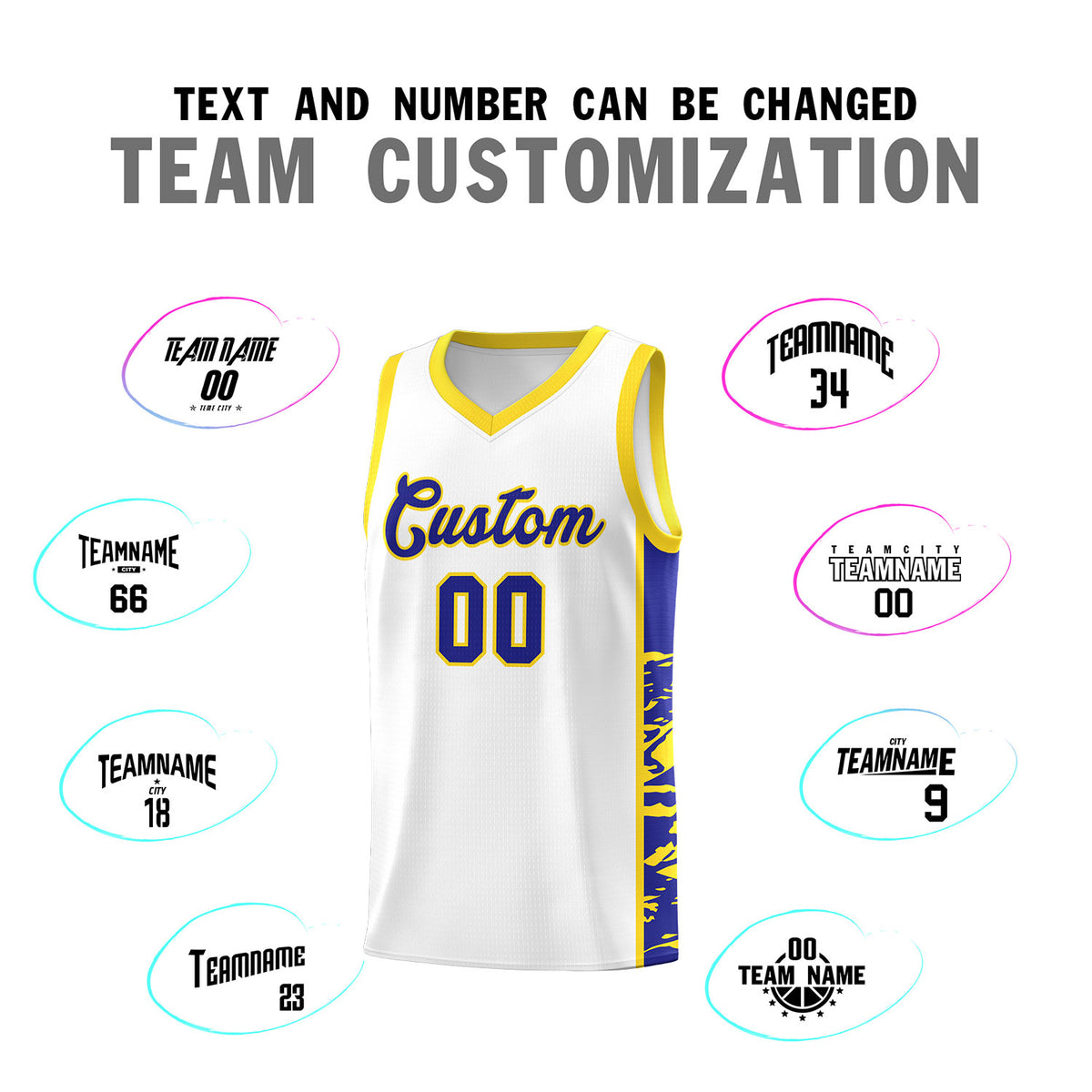 Custom White Gold Side Gradient Pattern Basketball Kits