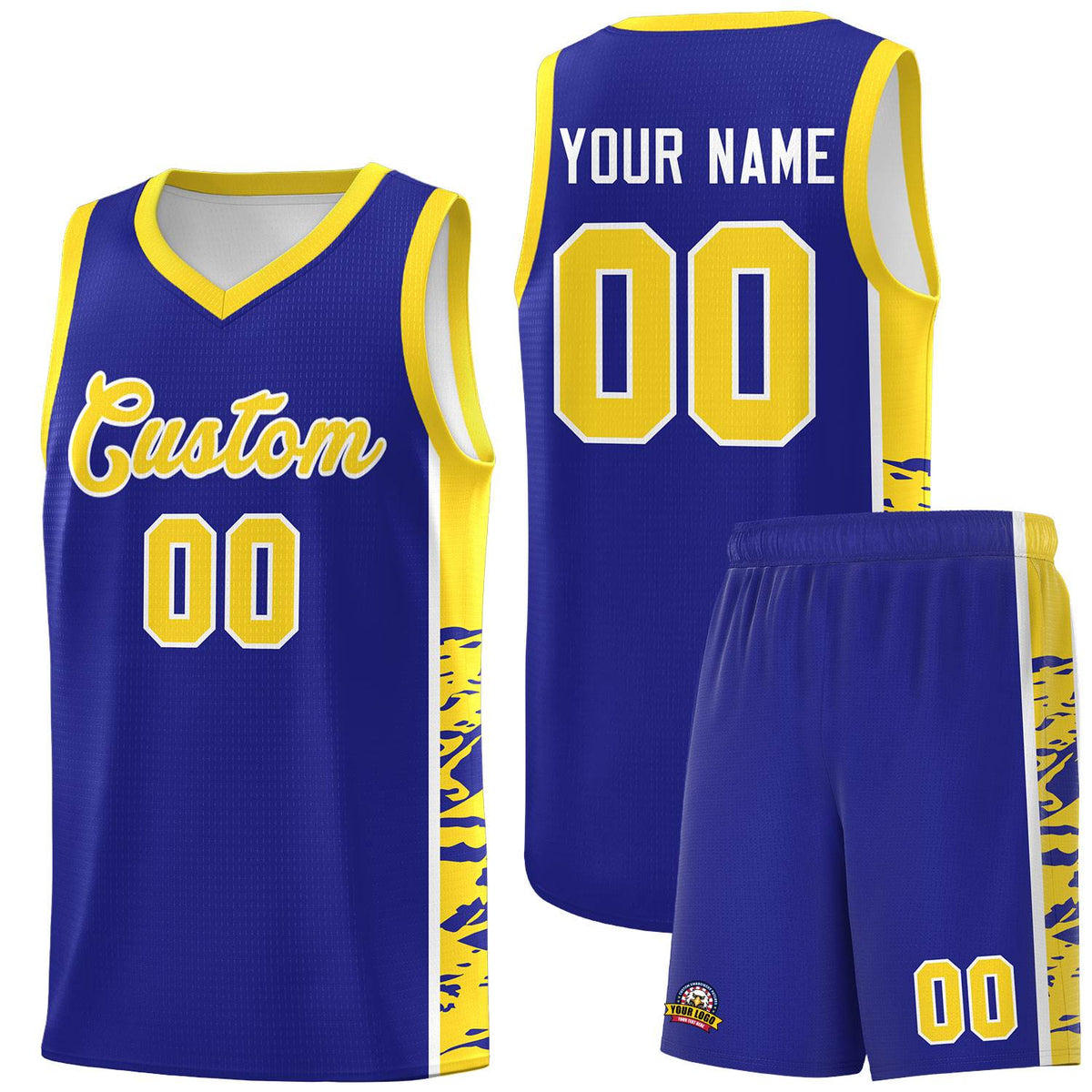 Custom Royal Gold Side Gradient Pattern Basketball Kits