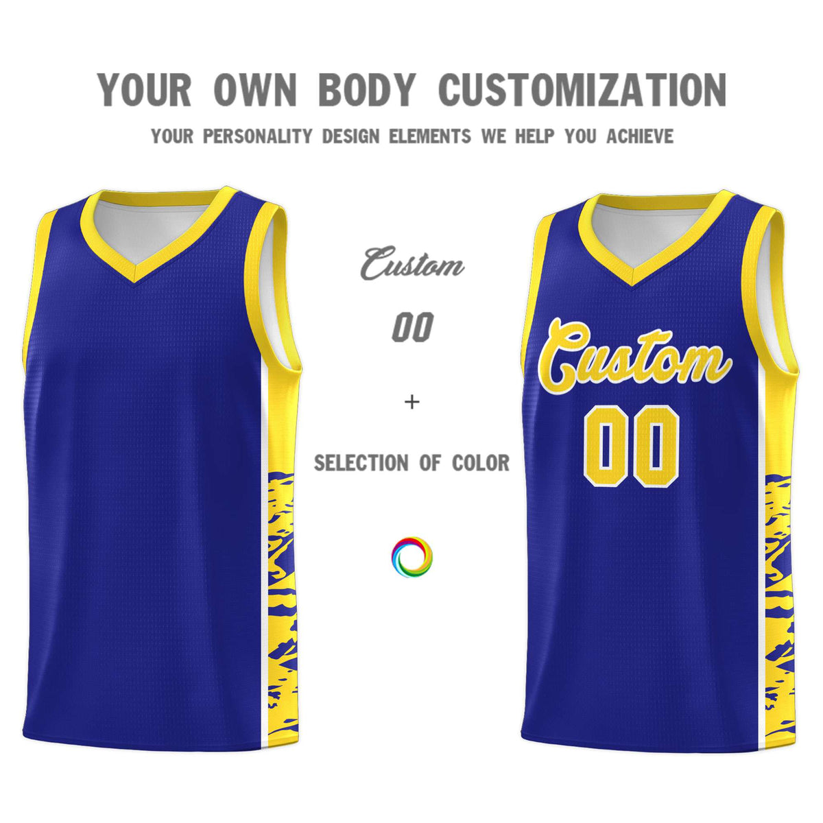 Custom Royal Gold Side Gradient Pattern Basketball Kits
