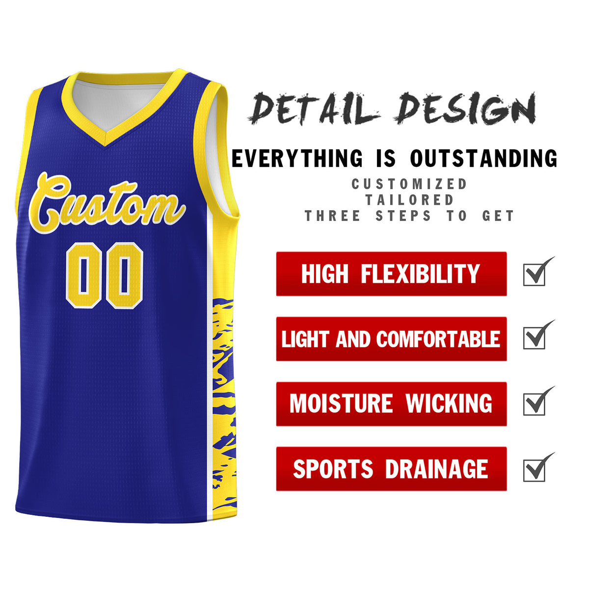 Custom Royal Gold Side Gradient Pattern Basketball Kits