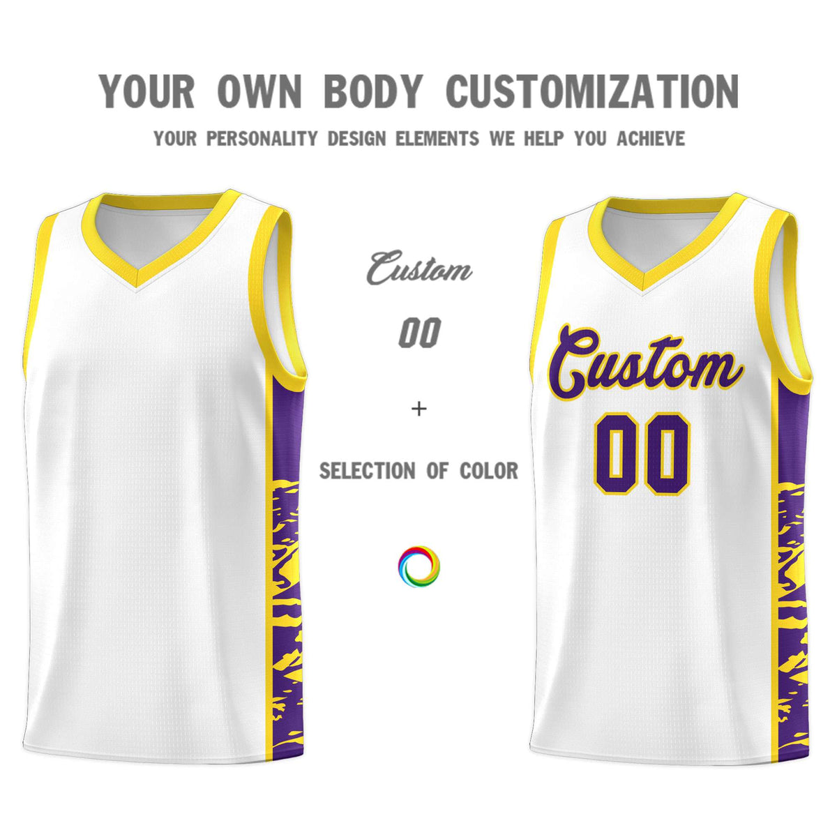 Custom White Gold Side Gradient Pattern Basketball Kits